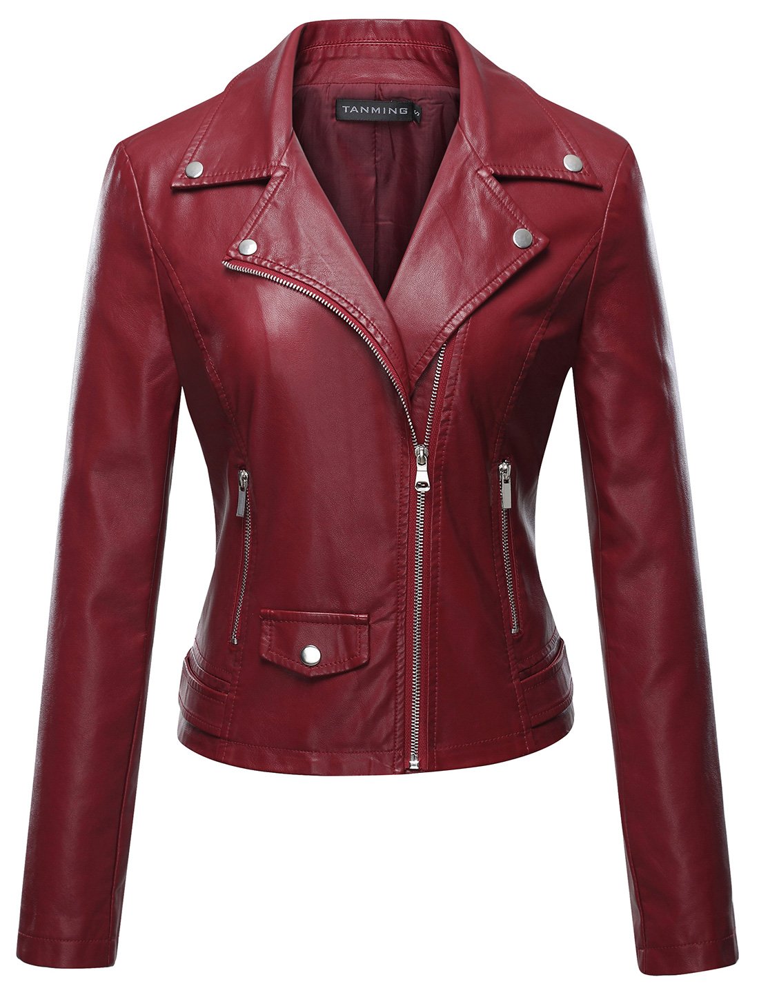 Tanming Women's Faux Leather Moto Biker Short Coat Jacket