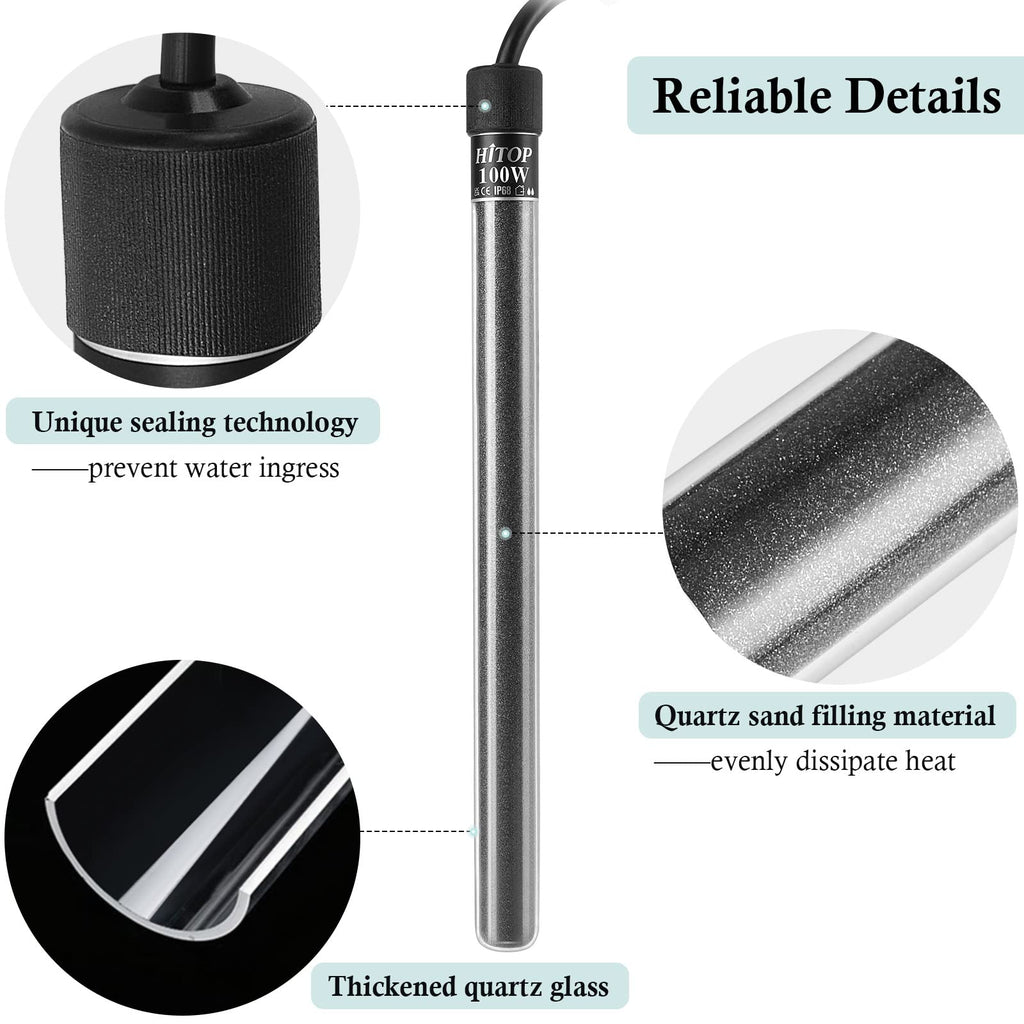 HITOP Compact Submersible Aquarium Heater -25W Digital Heater for Fish Tank Turtle Tank, for Saltwater and Fresh Water with Temperature Controller