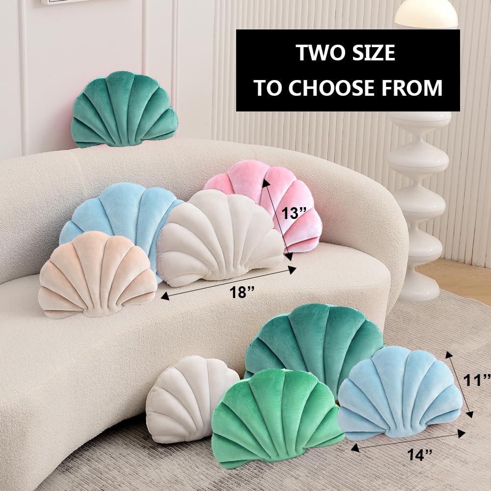 XIAIJIA Seashell Decorative Pillow Shell Shaped Throw Pillow 3D Insert Beach Pillow Soft Velvet Pillow Sea Ocean Decoration Couch Bed Pillow Cushions(Champagne,14 X 11 inch)