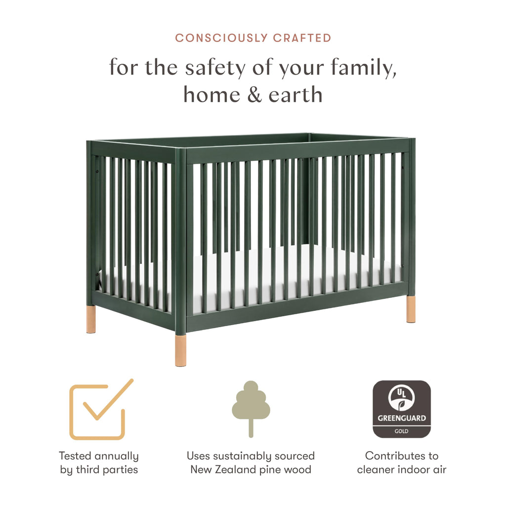 Babyletto Gelato 4-in-1 Convertible Crib with Toddler Bed Conversion in Natural Walnut and Brushed Gold Feet, Greenguard Gold Certified