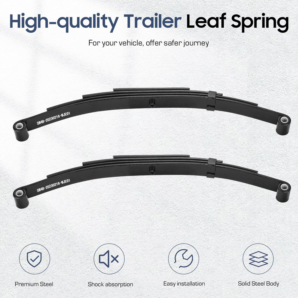 2 Pieces of Replacement for SW4B 4 Leaf Trailer Leaf Spring, 3500lb Single Trailer Axle Suspension Kit, 25-1/4" Length with 1750lb Capacity Double Eyes Leaf Springs and U-Bolt