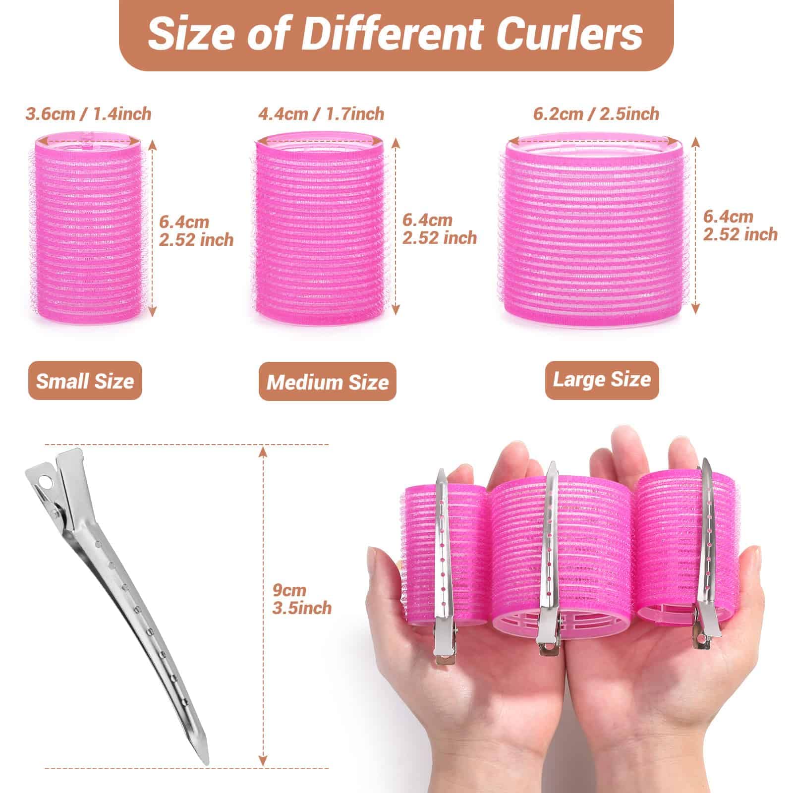Self Grip Hair Rollers and Curlers Set - 24 Pieces with 3 Sizes (4 Jumbo, 4 Large, 4 Medium) and 12 Clips for Long, Short, Thick, Fine Hair Styling
