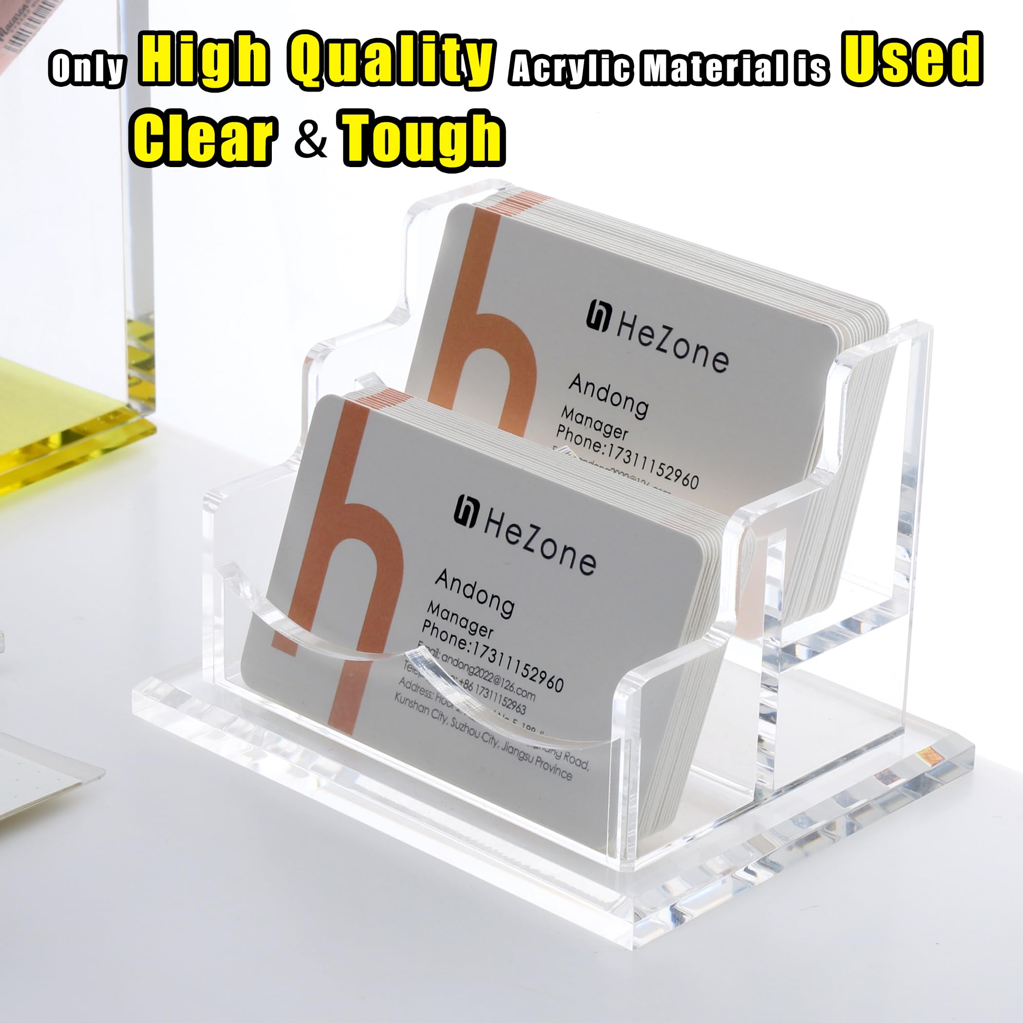 HeZone Business Card Holder for Desk Display, Clear Acrylic Cards Organizer Stand for Men and Women, Business Cards Case Rack 1 Pack, Holds 50 Cards-1 Slot