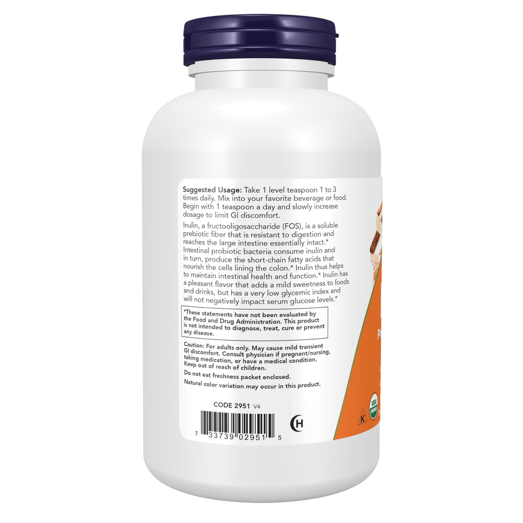 NOW Foods Suplementos, polvo puro prebiótico de inulina, certificado orgánico, proyecto verificado sin OMG, soporte intestinal*, 1 libra