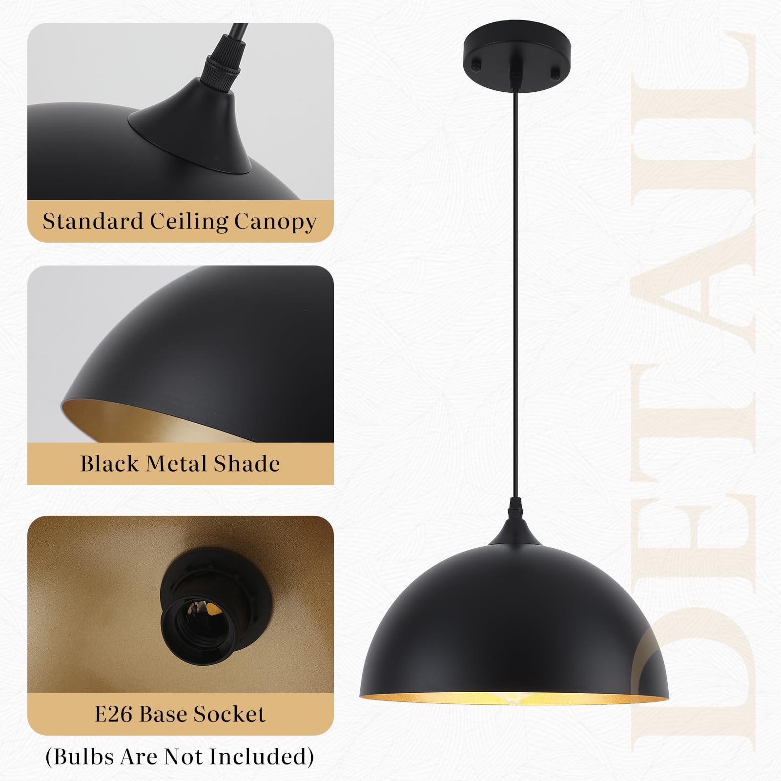 White Pendant Lights, 11.8 inch Pendant Lights Kitchen Island, Farmhouse Pendant Light Fixtures (White Inside), Industrial Pendant Lighting for Dining Room, Bedroom, Hallway (1 Pack)