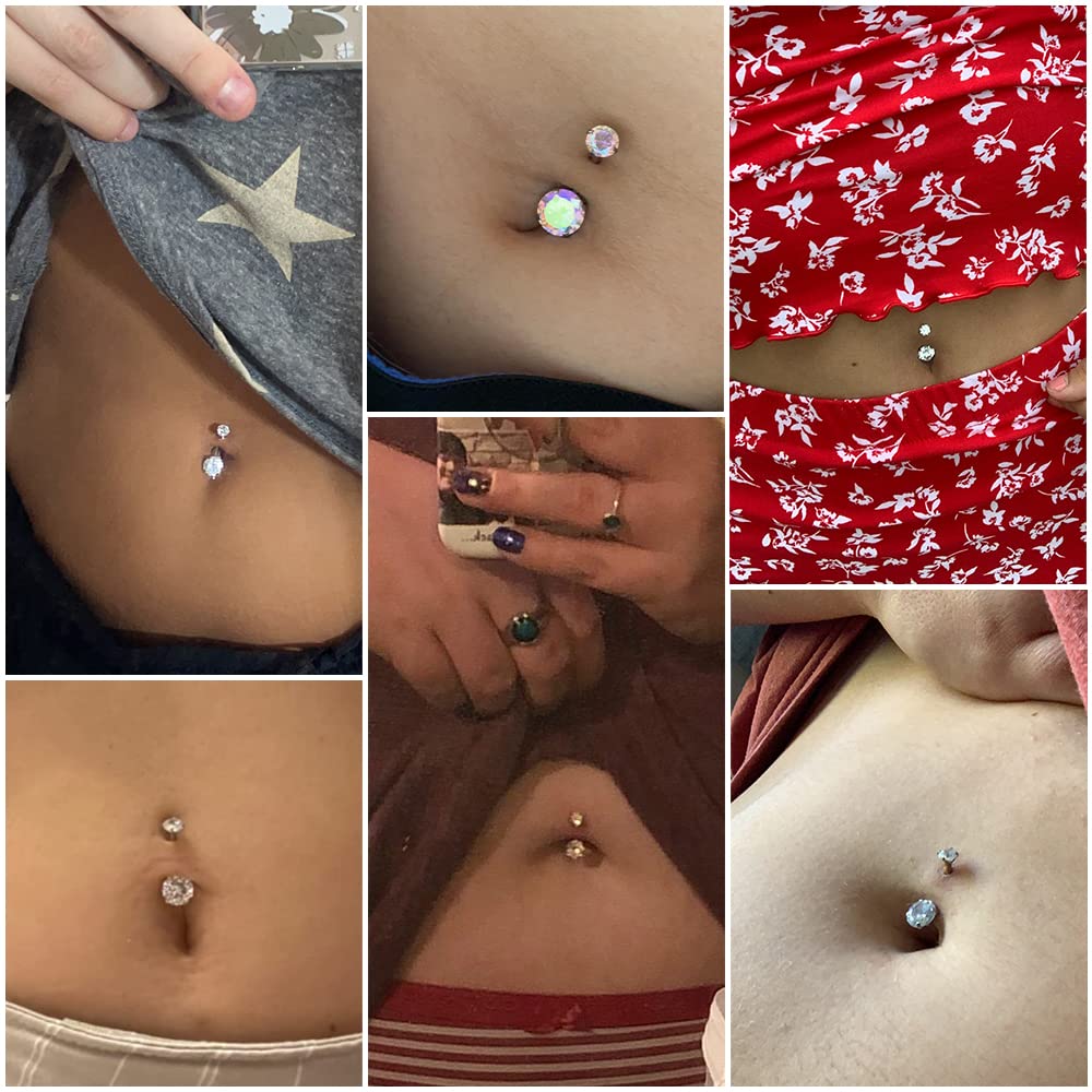 Wssxc 14G Hypoallergenic Surgical Steel Belly Button Ring Cubic Zirconia Belly Button Barbs Body Piercing Set 7Pcs