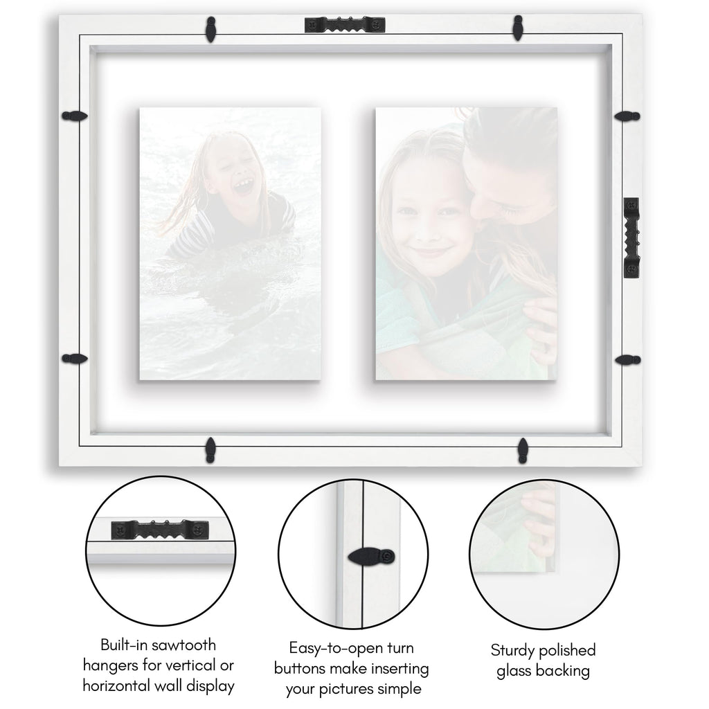 Americanflat 4x6 Double Picture Frame with Shatter-Resistant Glass - Fits Two 4x6 Photos or use as One 6x14 Frame - Signature Collection - Collage Frames for Tabletop and Wall Display - Black