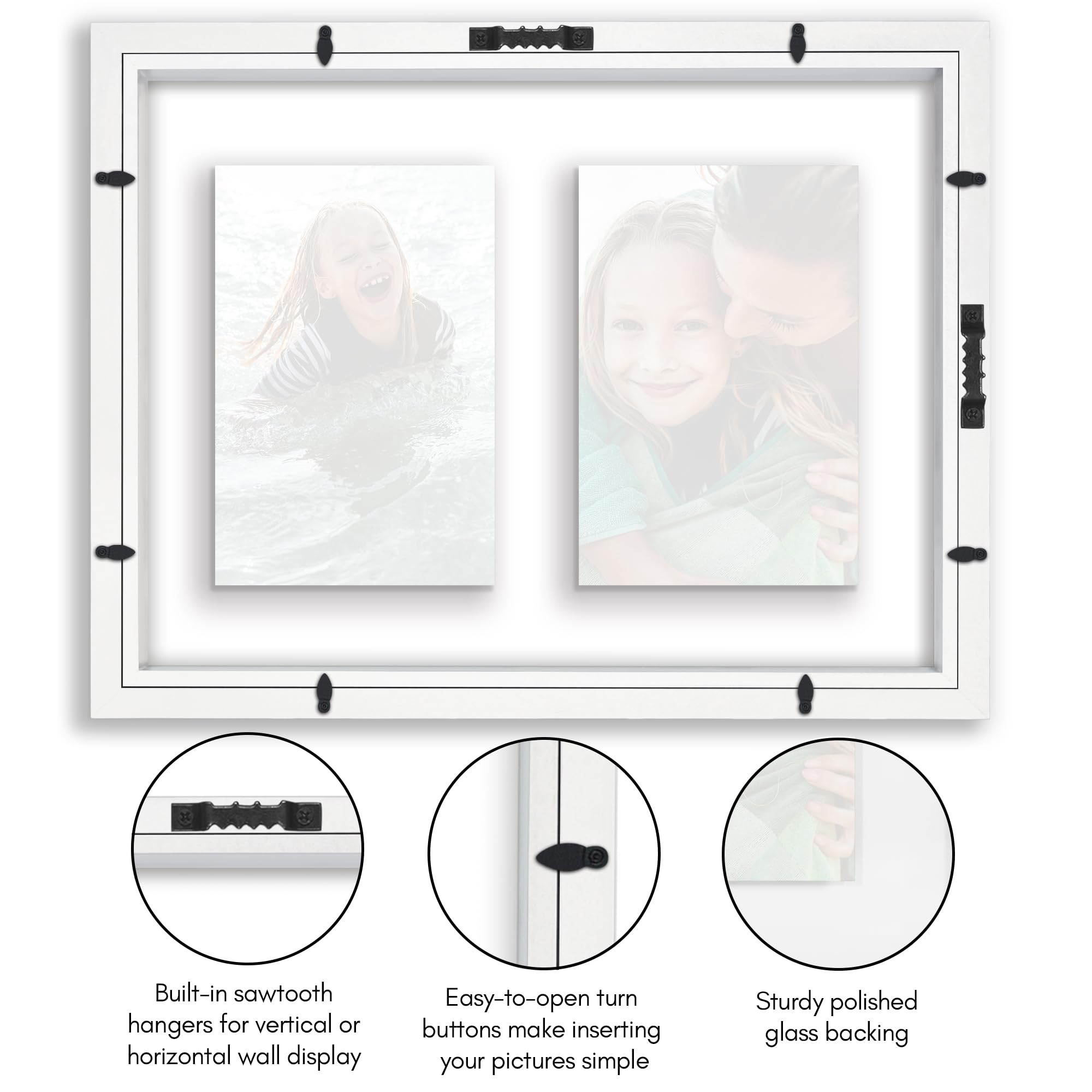 Americanflat 4x6 Double Picture Frame with Shatter-Resistant Glass - Fits Two 4x6 Photos or use as One 6x14 Frame - Signature Collection - Collage Frames for Tabletop and Wall Display - Black