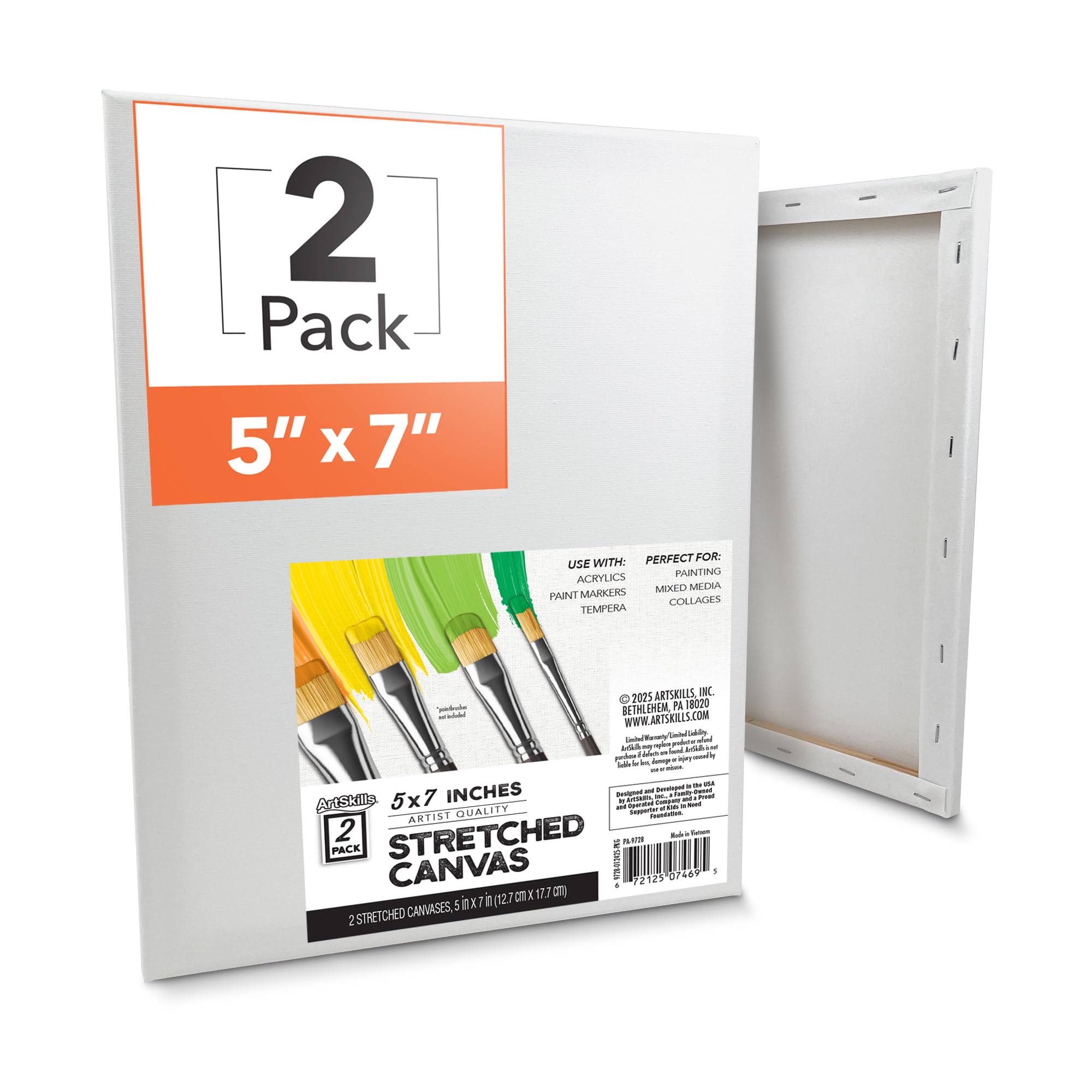 ArtSkills Stretched Canvases for Painting, 5x7 Canvas Painting Supplies for Artists, Blank Canvas Pack, 2-Pack