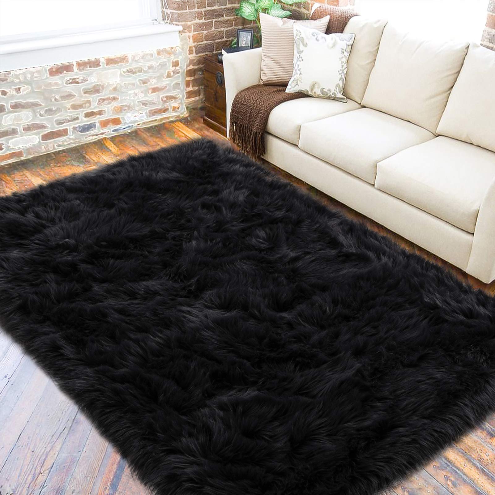 LOCHAS Soft Fluffy Faux Fur Rugs for Bedroom Bedside Rug 2x3 Feet, Washable, Furry Sheepskin Area Rug for Living Room Girls Room, Luxury Shag Carpet Home Decor, Beige