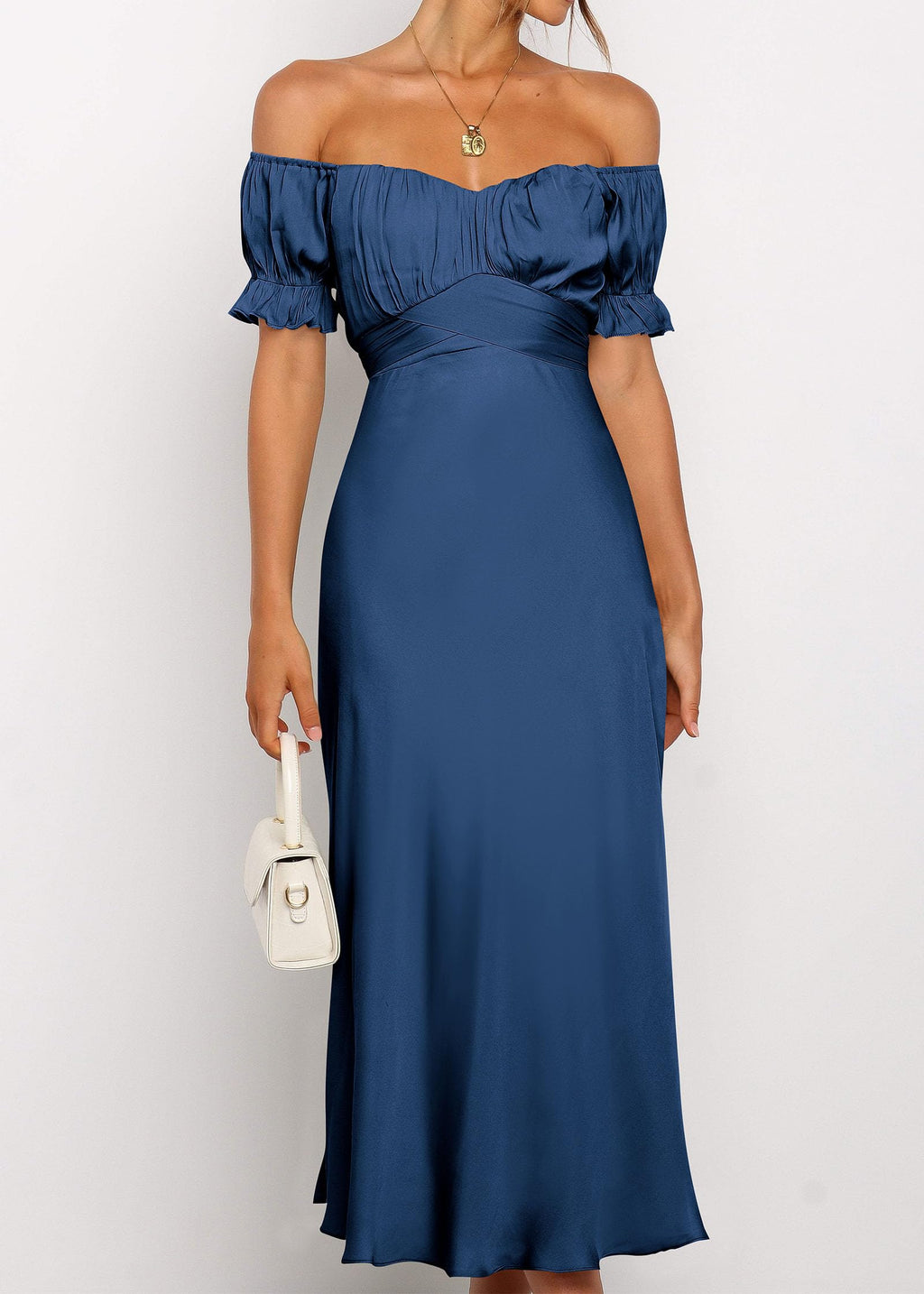KIRUNDO Women's 2026 Spring Summer Satin Wedding Guest Midi Dress Off The Shoulder Wrap Party Cocktail Formal Prom Dresses