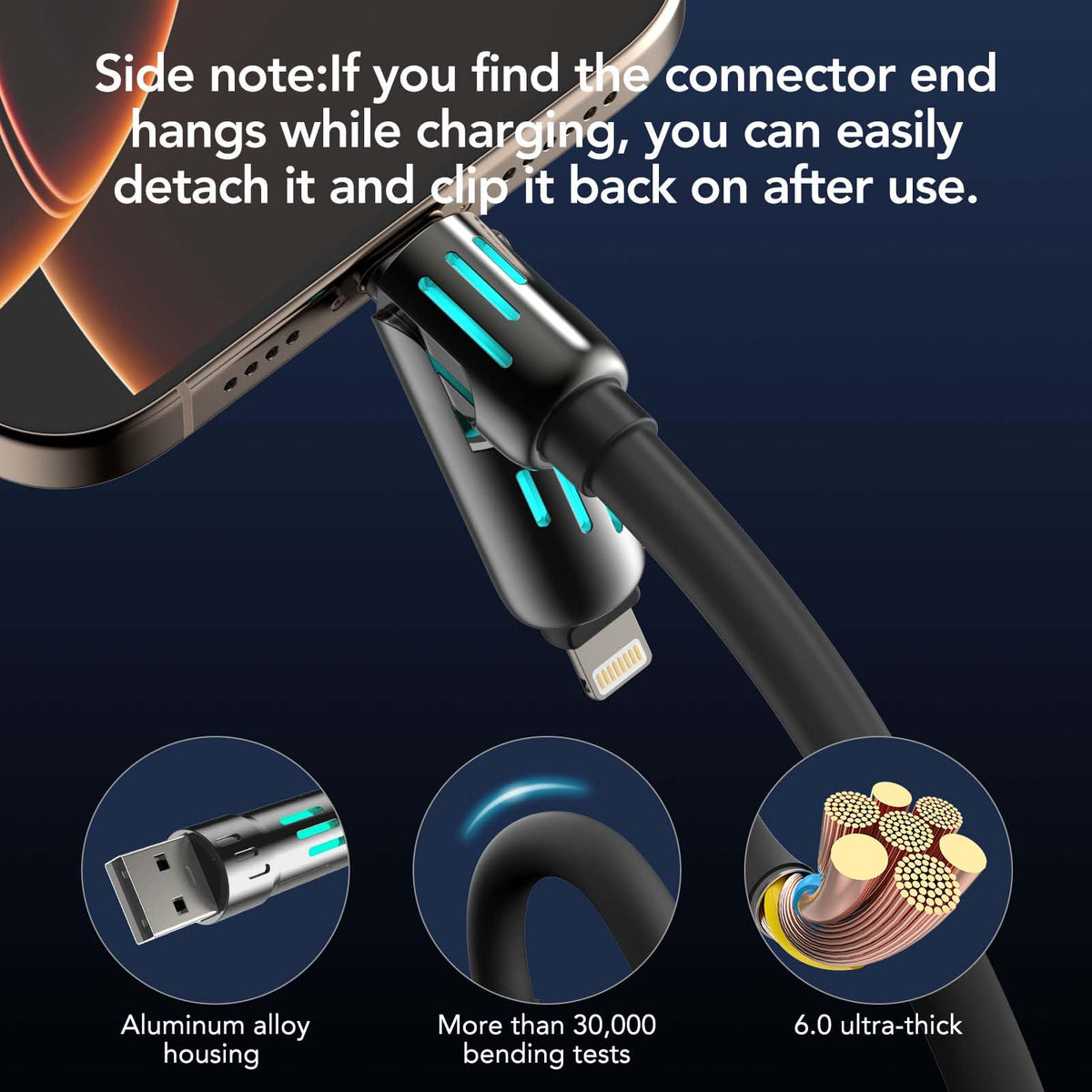 240W 4-in-1 Fast Charging Cable, Black, 3.3FT
