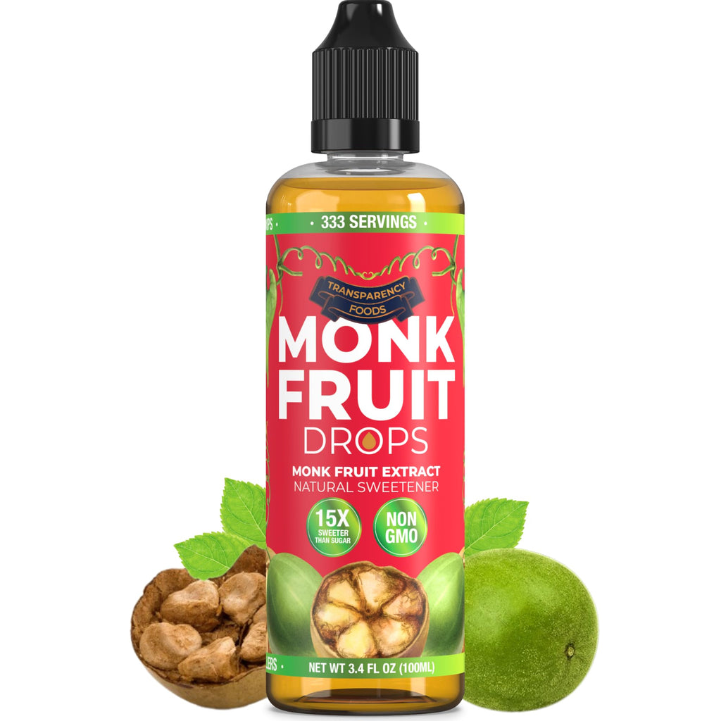 Monk Fruit Extract (6 Drops = 1 Tsp of Sugar) Zero Calories, Non-GMO, No Fillers - Liquid Monk Fruit Sweetener No Erythritol by Transparency Foods NEW FORMULA (1.7oz, 167 servings)