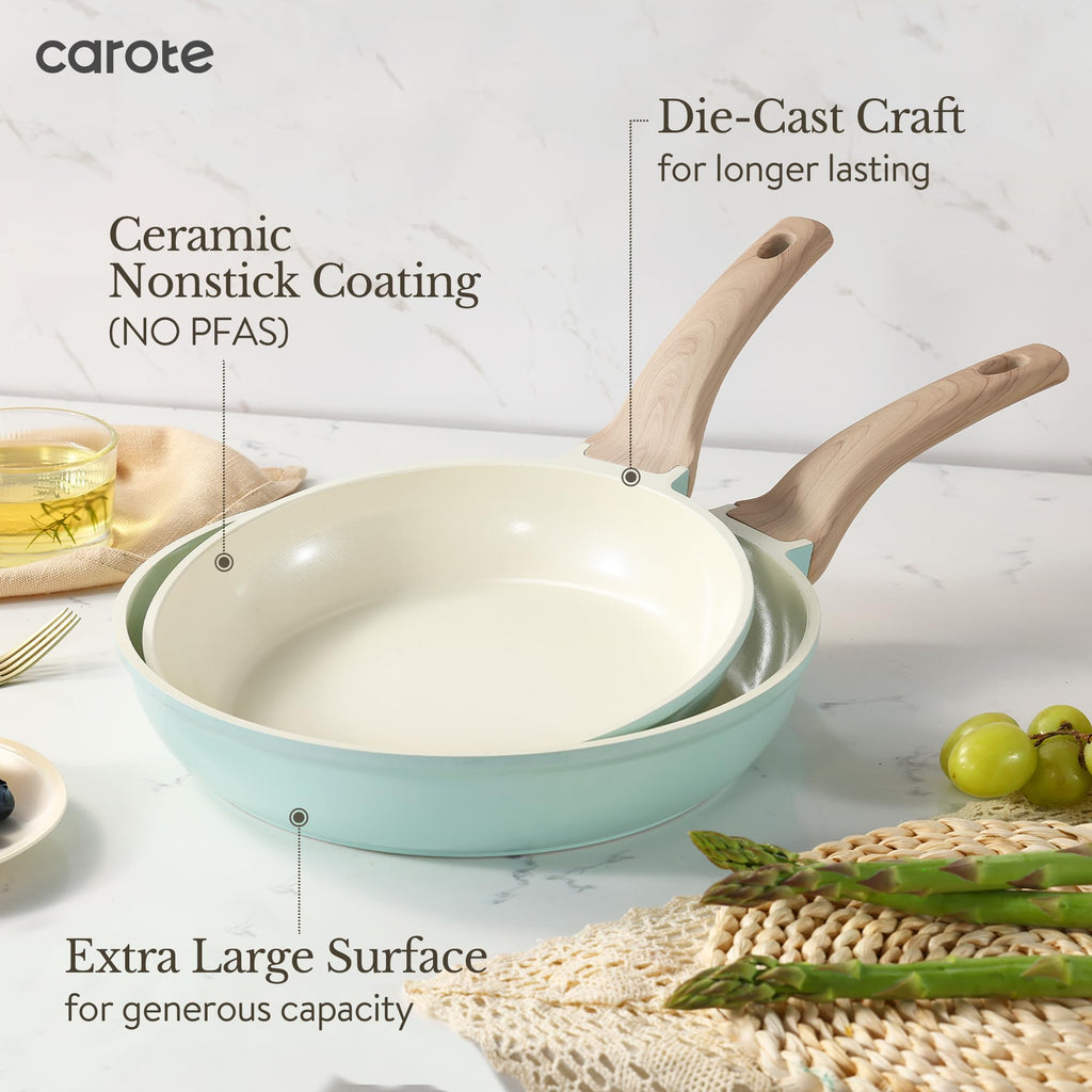 CAROTE 21pcs Pots and Pans Set Nonstick, Cookware Set Black Induction Kitchen Cooking Set w/Frying Pans & Saucepans(PFOS, PFOA Free)