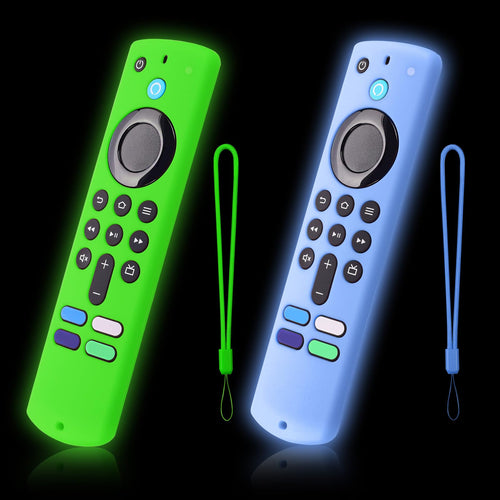 2-Pack Glowing Remote Cover, Silicone Protective Case with Lanyard, Glow Blue and Glow Purple, Compatible with Smart TV Remote Controller