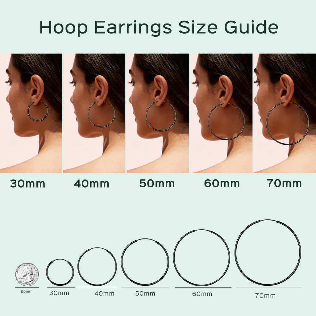 ChicSilver 925 Sterling Silver Hoop Earrings for Women Hypoallergenic, Lightweight Large Gold Plated Silver Hoop Earrings, Endless Hoops Earring 20/30/40/50/60/70MM