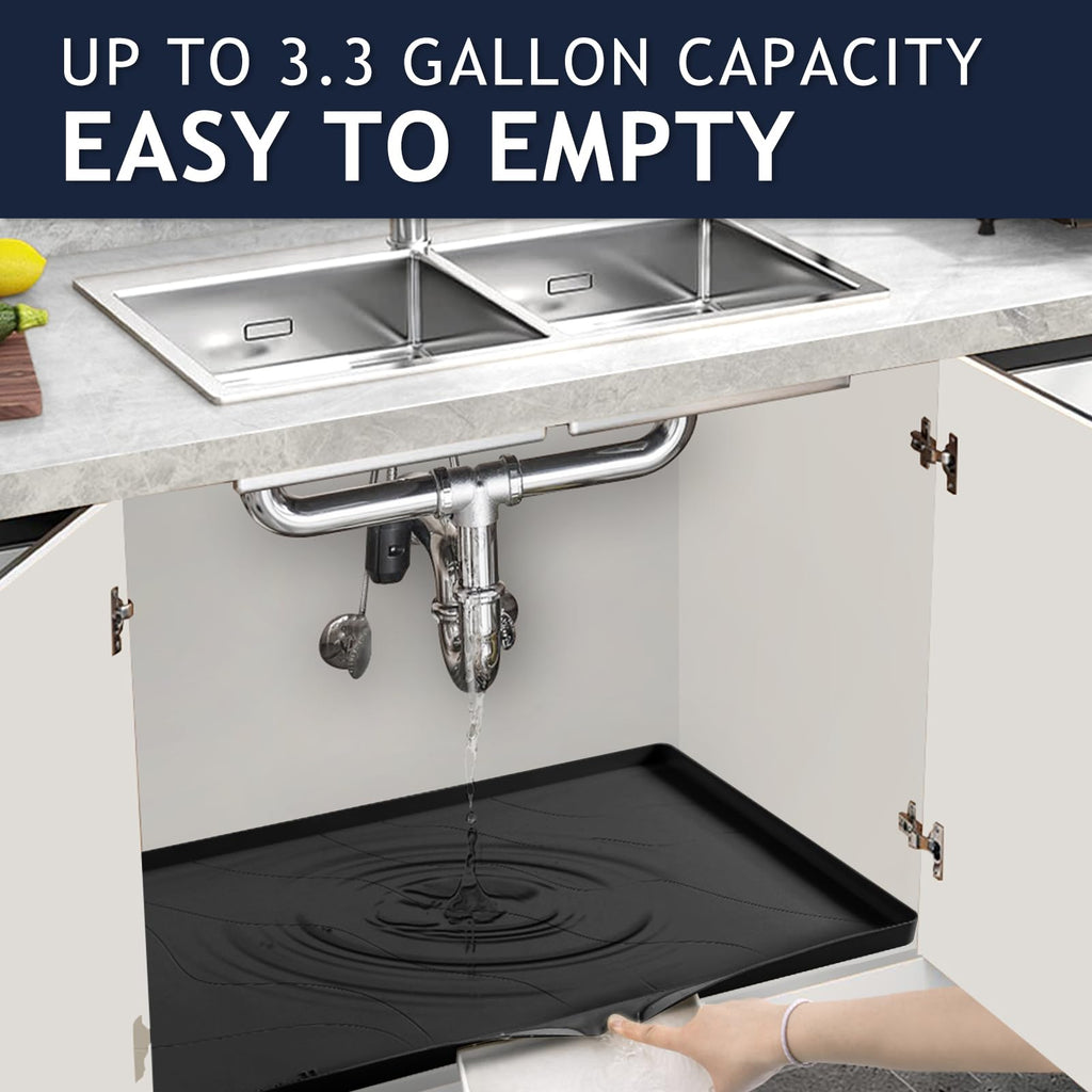 Heavy Duty Silicone Under Sink Mats for Kitchen Waterproof 19" x 19", Extra Thick Under Sink Rubber Mat Drip Tray, Raised Edge Under Sink Liner,Prevent Drips, Leaks, Spills,Beige