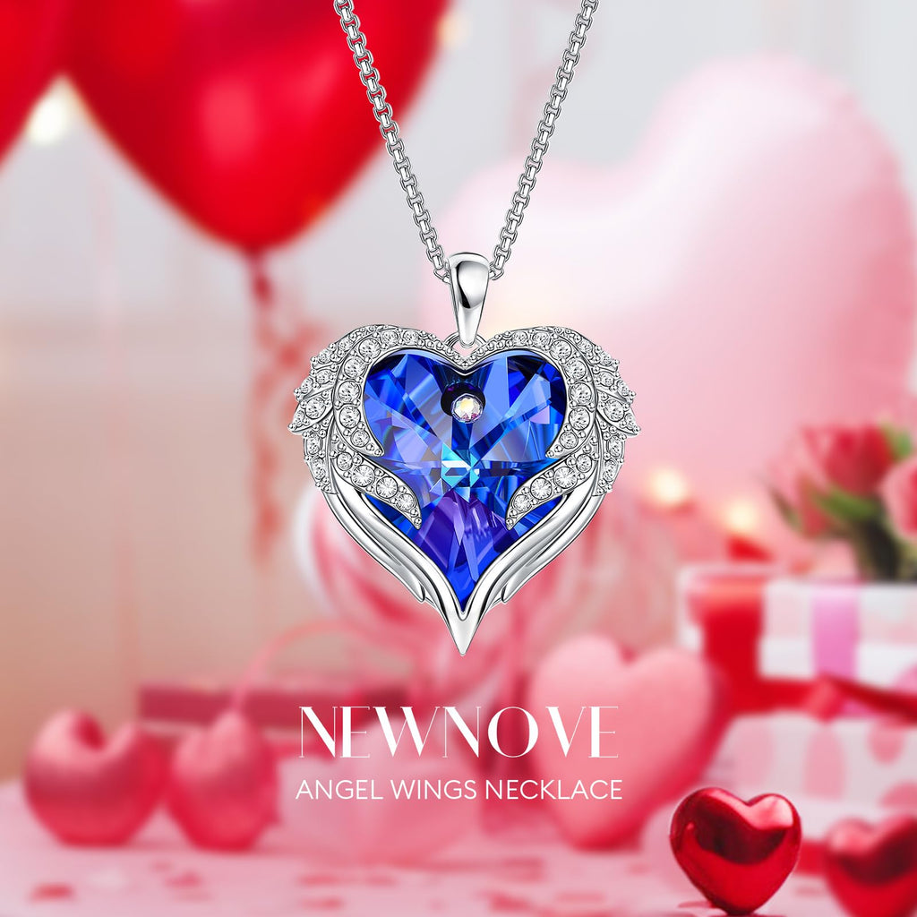 NEWNOVE Preserved Real Light Blue Rose with Angle Wings Necklace, Anniversary Birthday Gifts for Women Wife Girlfriend Mom Gift Ideas for Christmas Mothers Day Valentines Day, I Love You Gifts