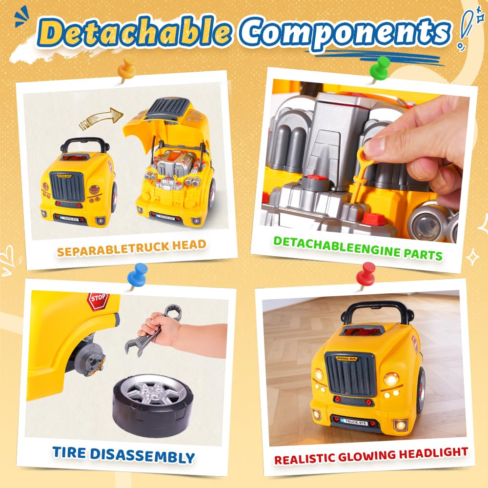 POFJOEQ Interactive Truck Engine Toy with Removable Parts - Lights, Sounds, and Fun for Young Mechanics -Unleash Their Creativity and Motor Skills with This Truck Engine Toy (Bule)