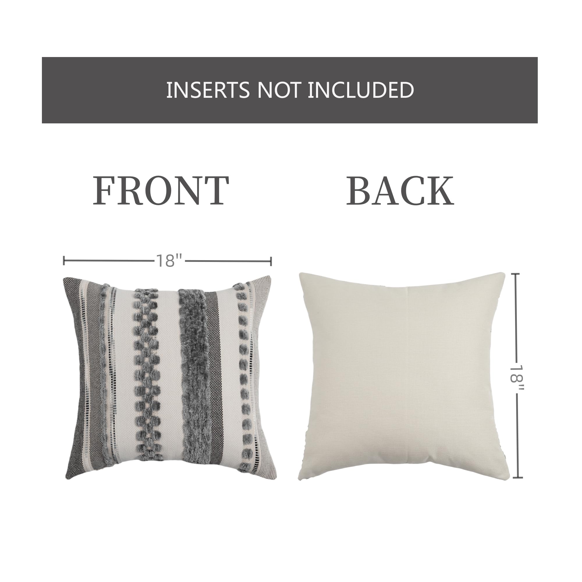 Boho Pillow Covers 18x18 Set of 2 for Couch-Modern Farmhouse Sofa Decorative Throw Pillow Covers Textured Chenille Cushion Covers Outdoor Netural Bohemian Pillow Cases Square