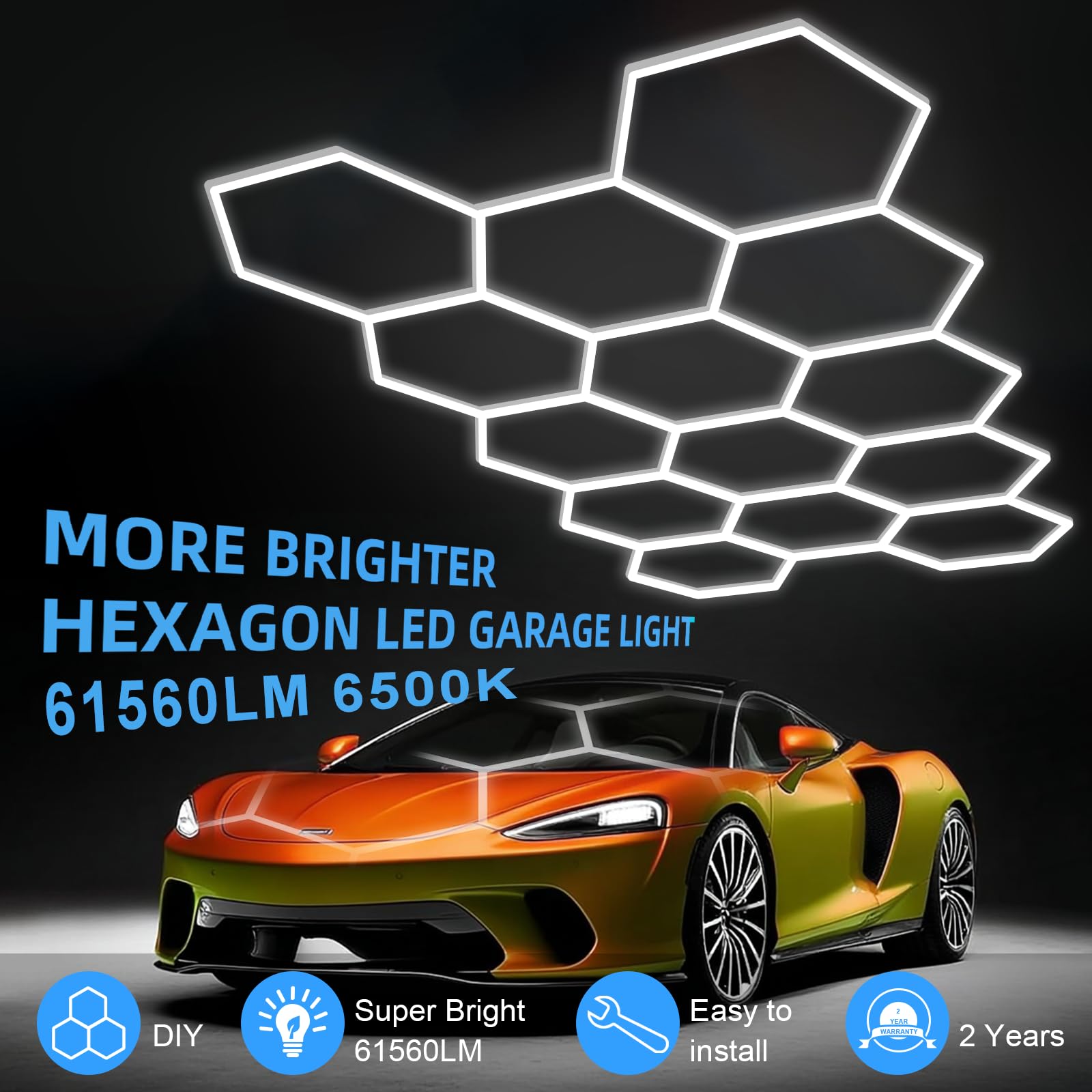 MODERN Hexagon LED Light,105W 12600LM 6500K, 3 Hexagonal LED Shop Light for Auto Shops, Malls & Work Areas