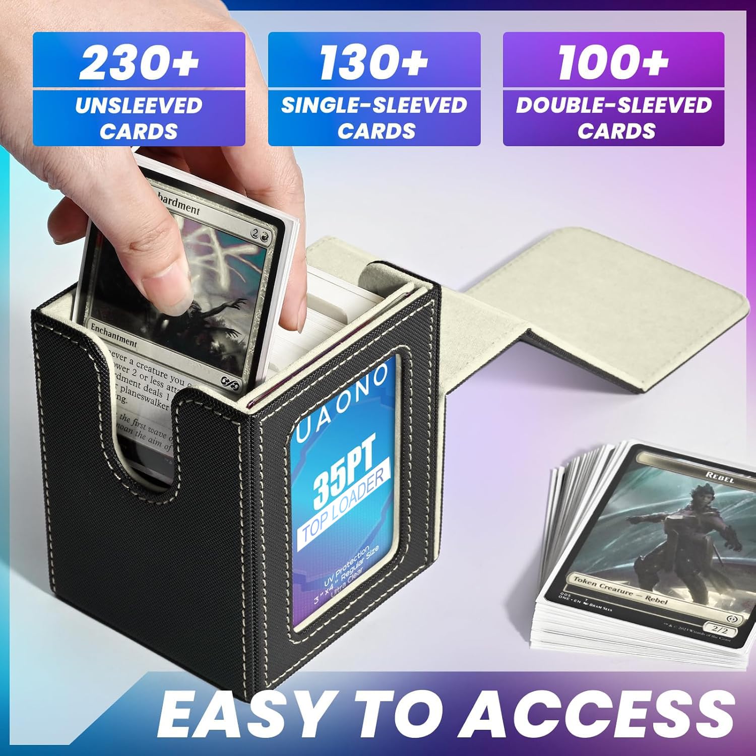 UAONO 4 Pack MTG Commander Deck Box, Independent Commander Display, Fits 400 Double-Sleeved Cards, Magnetic Deck Case for Magic the Gathering TCG, 8 Dividers & 4 Top Loaders (4 Color)