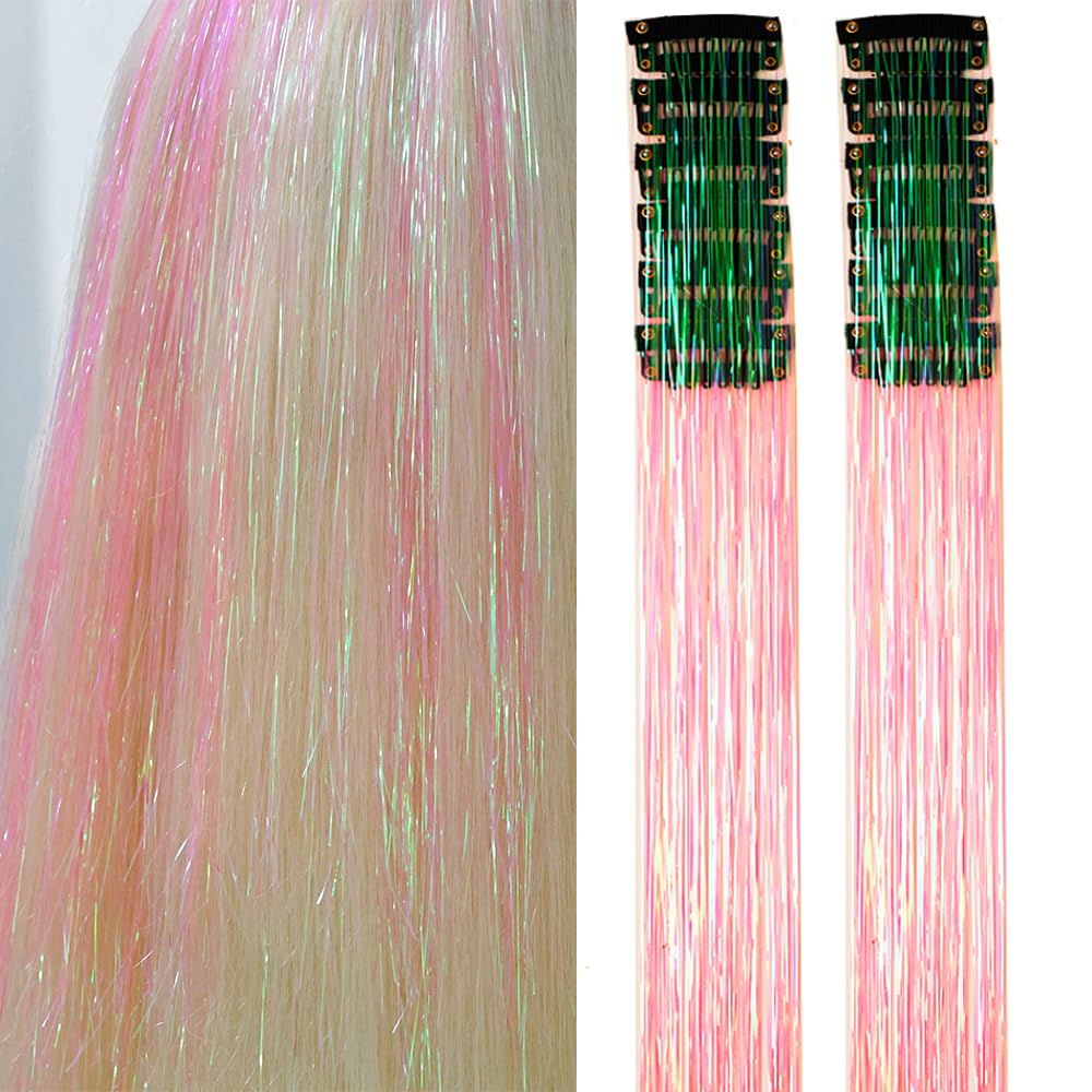 Clip in Hair Tinsel, Pack of 12 Pcs 20 Inch,Glitter Tinsel Hair Extensions, Festival Tinsel Fairy Hair Extension Party Dazzle Hair Accessories Strands Kit for Women Girls(12Pcs,Black#)