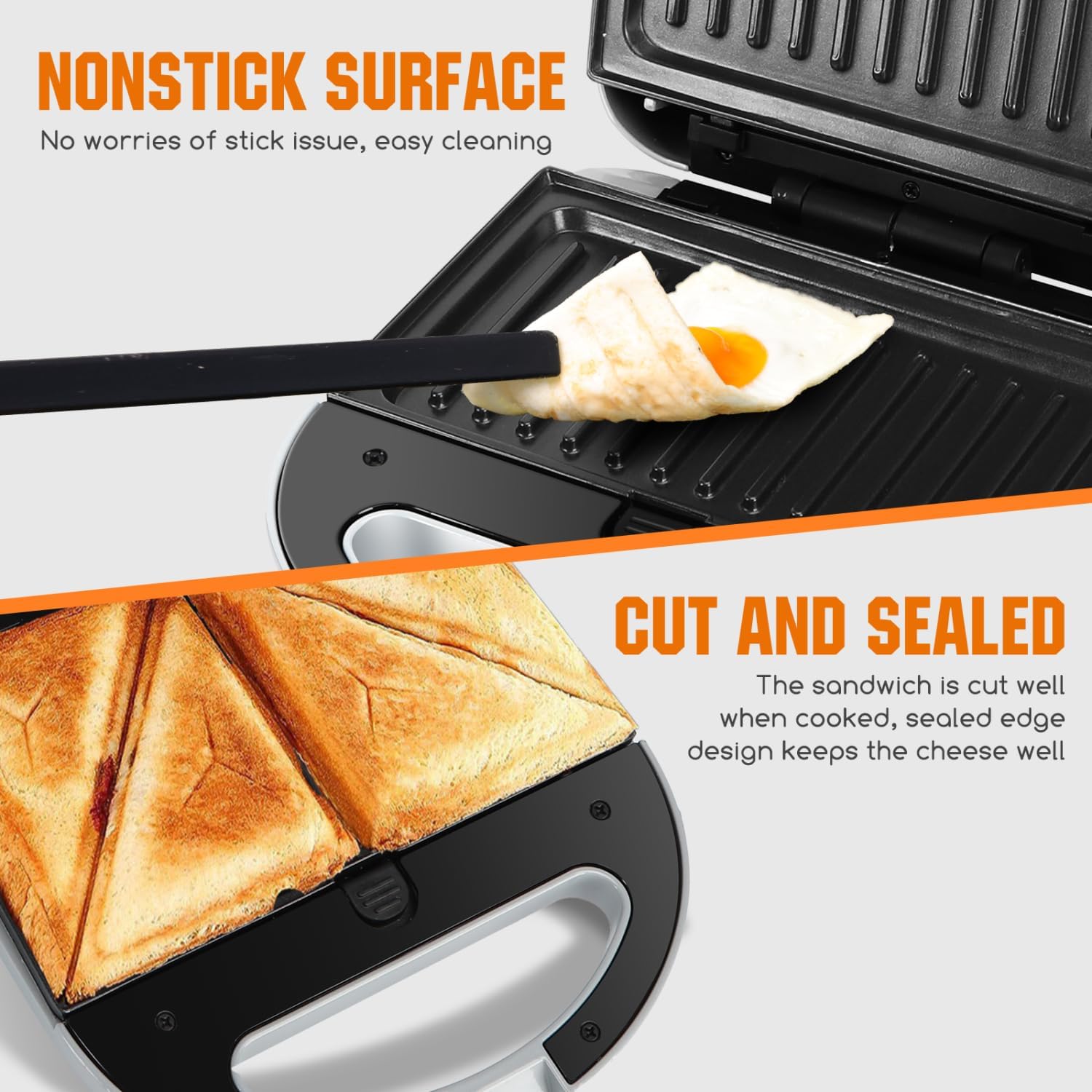 Aigostar Sandwich Maker Panini Press Grill, 3 in 1 Waffle Maker with Removable Non-stick Plates, Electric Grilled Cheese Maker, Portable Cool Touch Handle, Led Indicator Lights & Easy to Clean, 750W