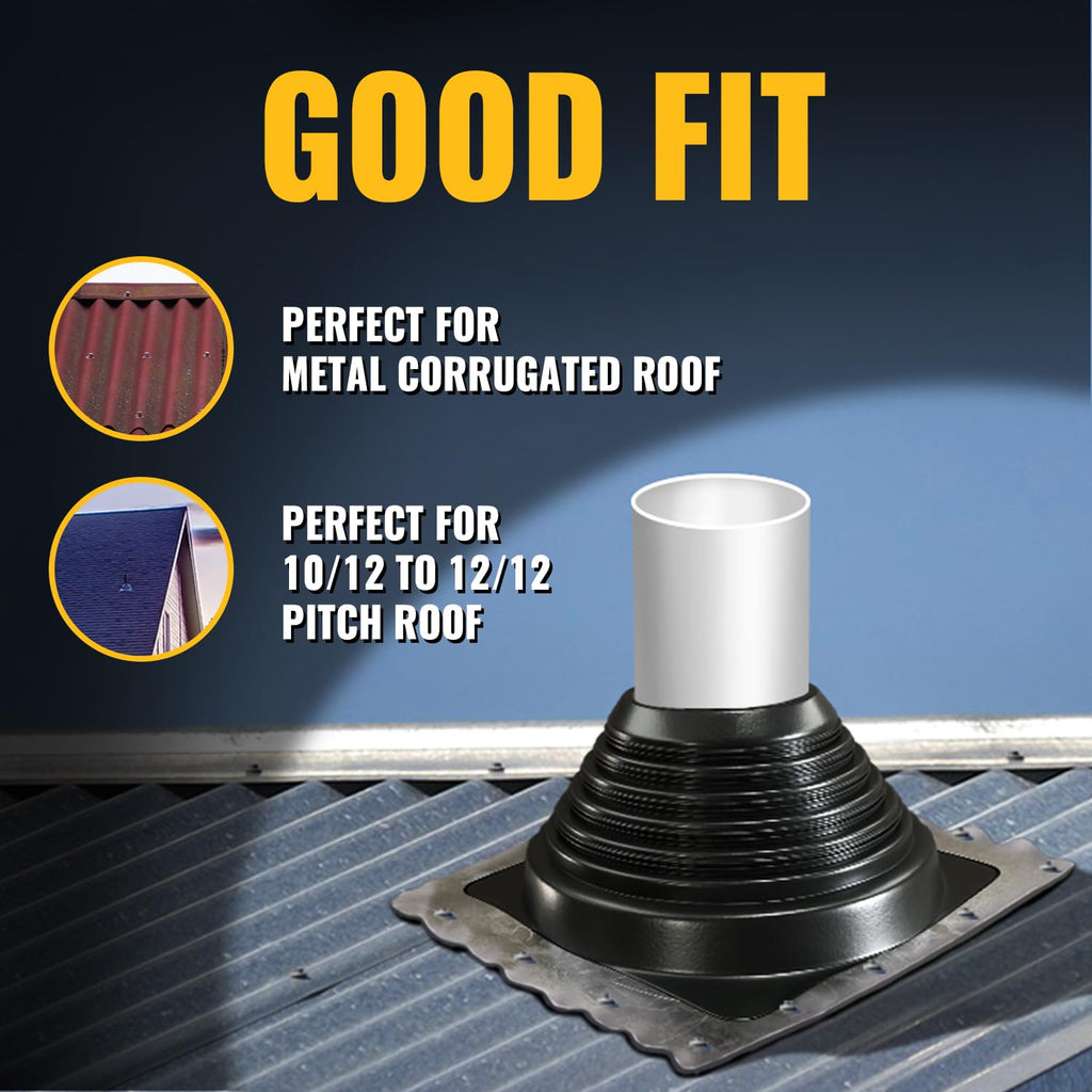 VIVIDA #1 Metal Roof Pipe Flashing, Metal Roofing Pipe Boot Kit, High Temp Silicone Vent Boot, for Tube OD 1/4" to 2", Square Base, Screws & Hex Socket Included, 1 Pack, Black