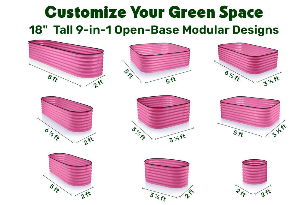 9-in-1 Galvanized Steel Raised Garden Bed // 8×2×1.5 ft Modular Planter for Gardening, Vegetables, Flowers // 18" Tall Metal Raised Garden Beds Outdoor (Dark Green) // Patented Design Planter Box