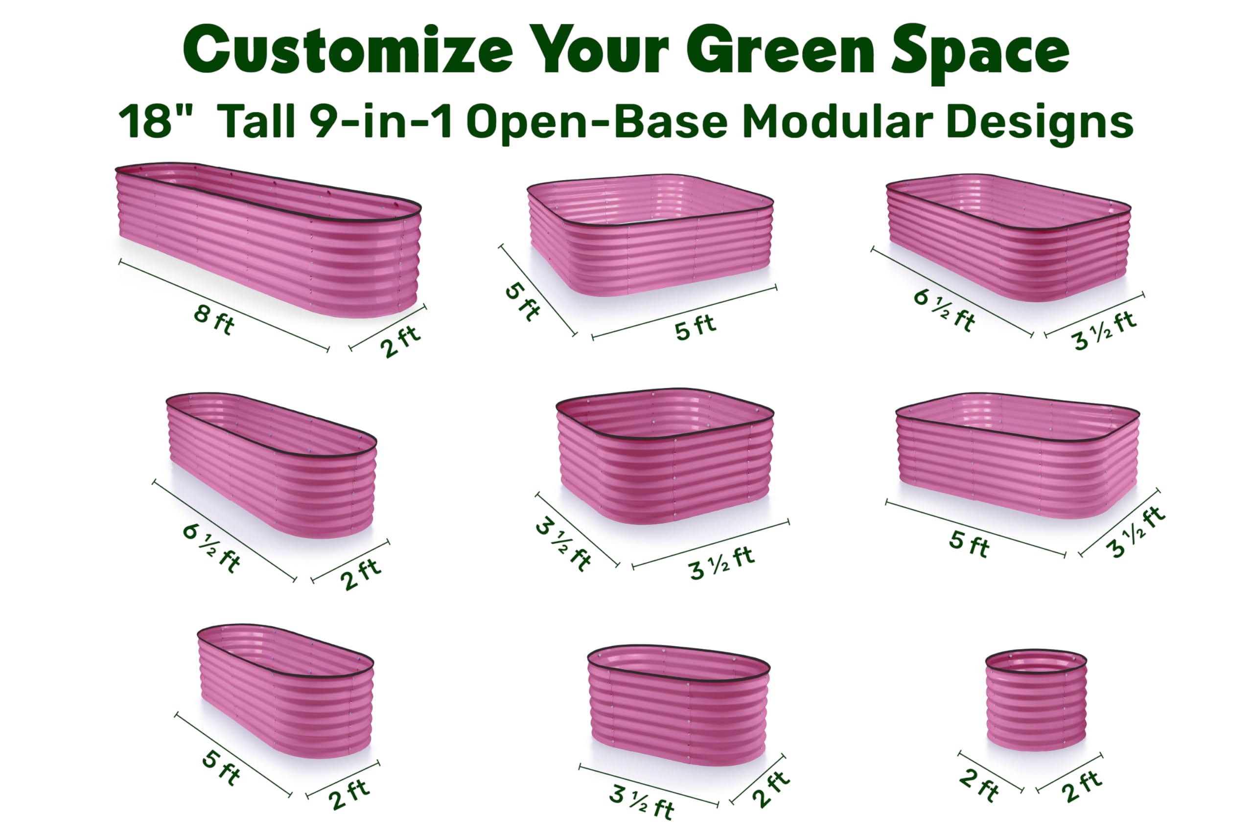 9-in-1 Galvanized Steel Raised Garden Bed // 8×2×1.5 ft Modular Planter for Gardening, Vegetables, Flowers // 18" Tall Metal Raised Garden Beds Outdoor (Dark Green) // Patented Design Planter Box