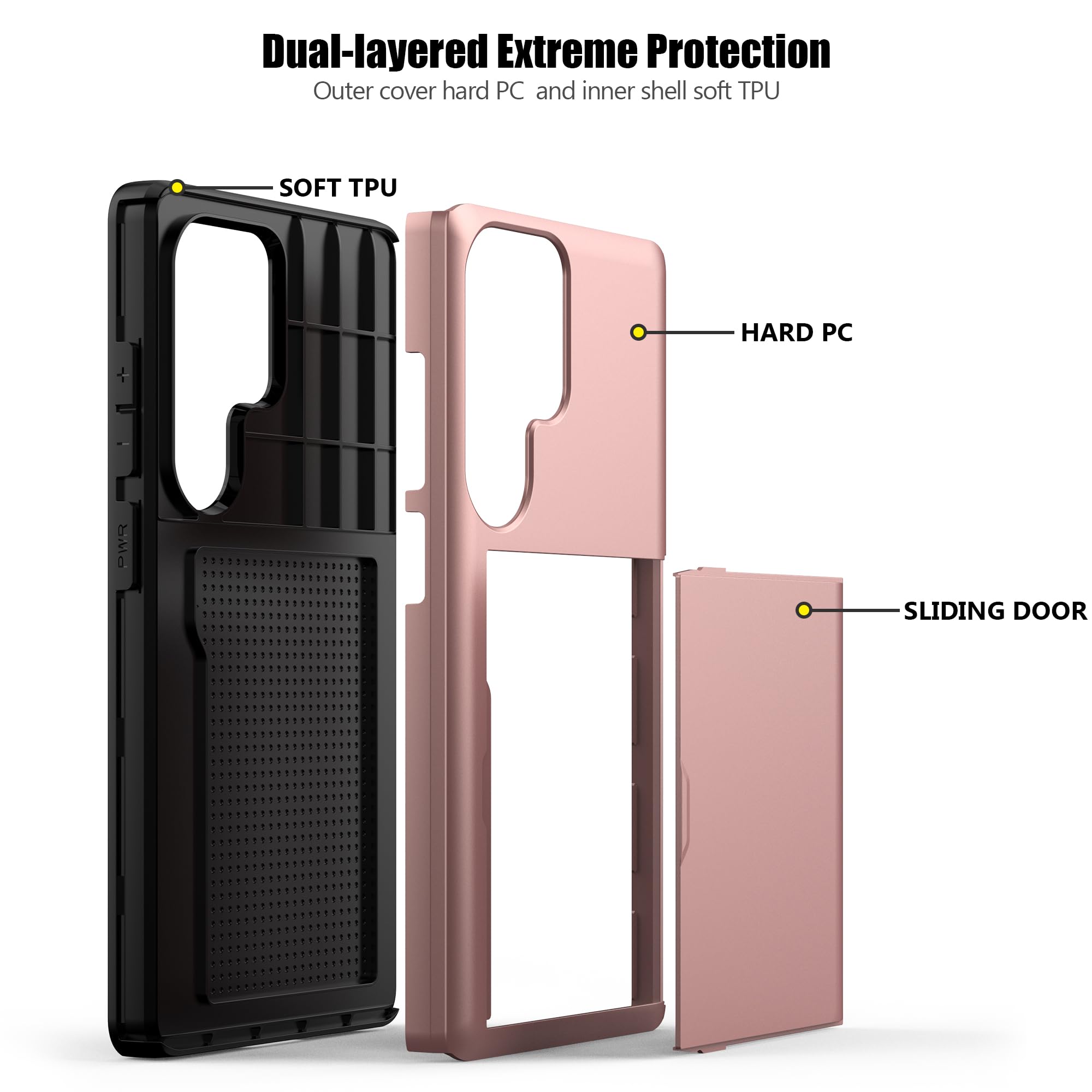 Nvollnoe for Samsung Galaxy S25 Case with Card Holder Dual Layer Heavy Duty Protective Case Hidden Card Slot Slim Wallet Cover for Samsung S25 6.2''(Black)