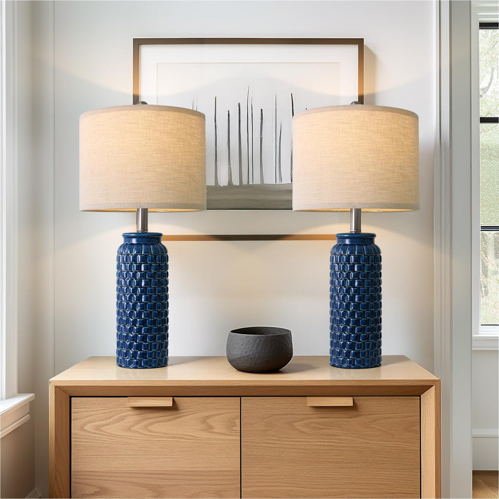 USumkky 20.5" Gold Modern Ceramic Bedside Lamp Set of 2 for Bedroom Decor Farmhouse Table Lamp for Living Room Office Dorm
