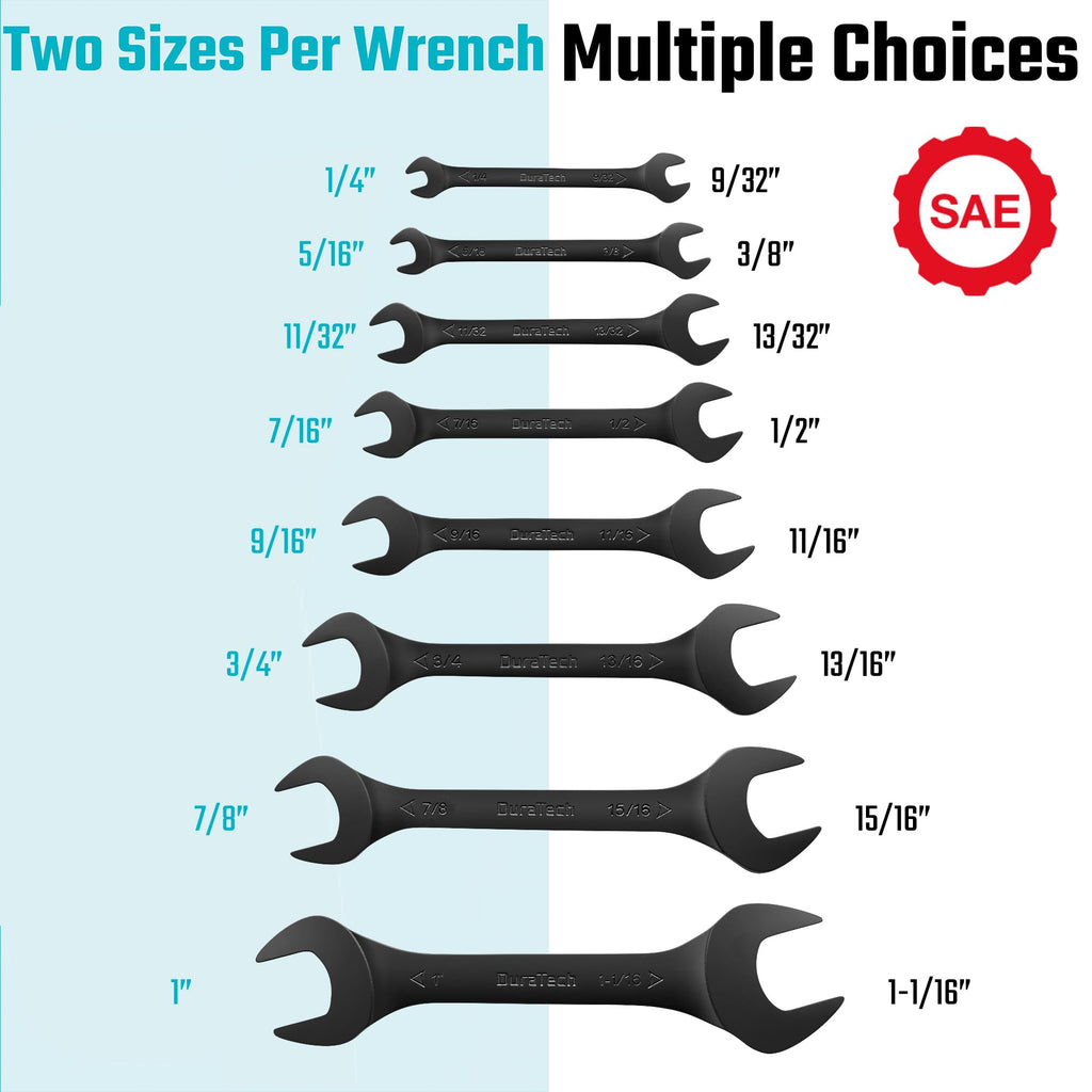 DURATECH Super-Thin Open End Wrench Set, Metric, 8-Piece, 5.5mm to 27mm, Black Electrophoretic Coating, with Rolling Pouch