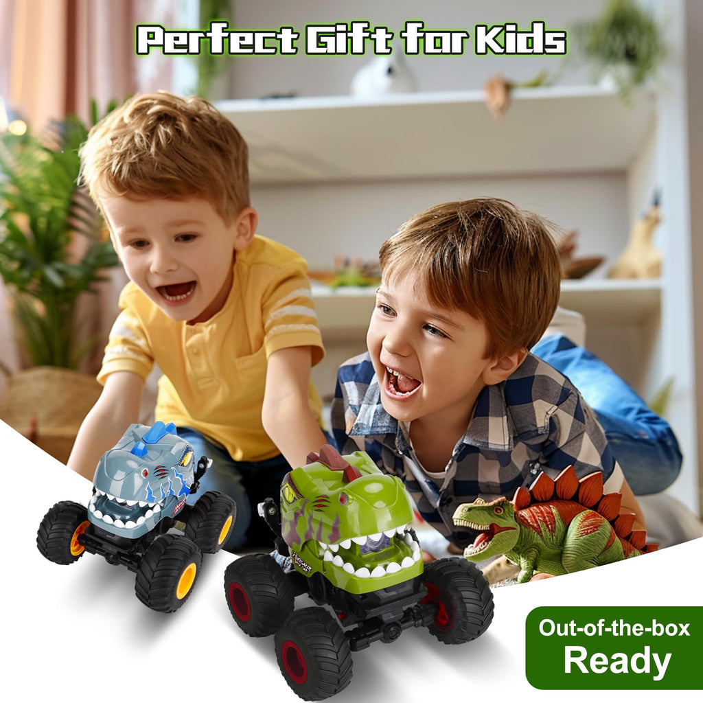 Drefirsa Dinosaur Remote Control Car for Kids Ages 3-5 6-12, Remote Control Monster Truck with Spray, Light, 360° Rolling&90° Driving, All Terrain Dinosaur Toy for Boys Birthday Gift