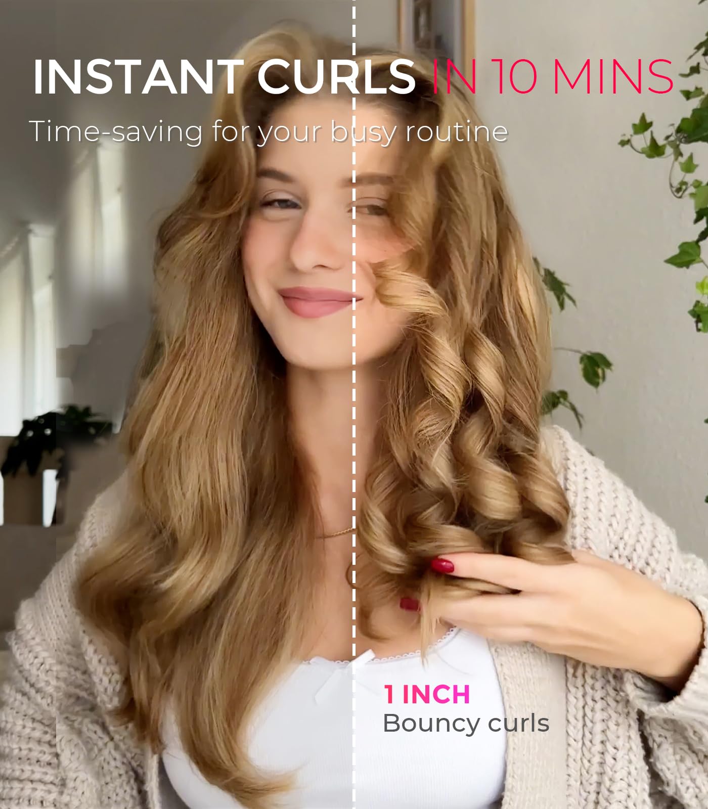 TYMO Automatic Rotating Curling Iron - TYMO CURLPRO Beach Waves Curling Wand, Portable Hair Curler, 500 Million Ionic, Dual Voltage & Lightweight for Travel, Ceramic Coating, 1 Inch, Pink