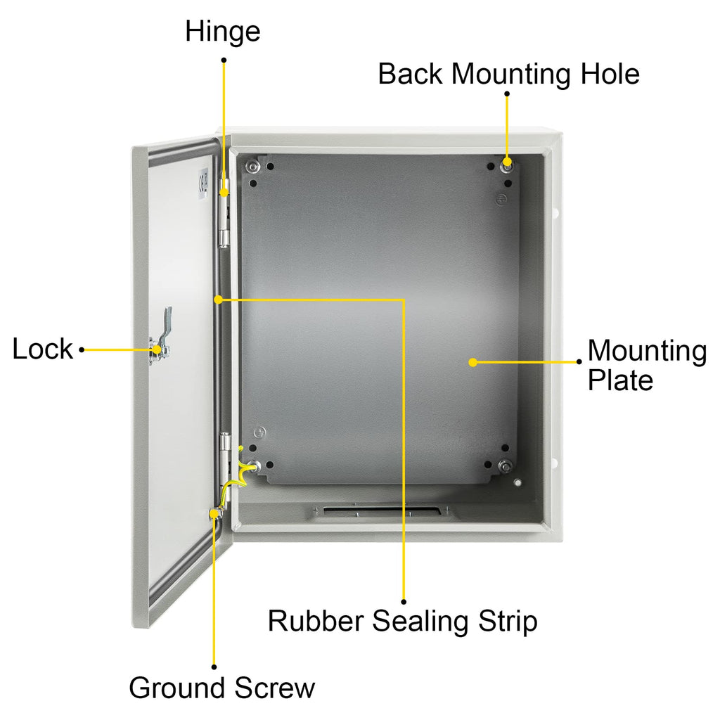 VEVOR NEMA Steel Enclosure, 8" x 8" x 6" NEMA 4X Steel Electrical Box, IP66 Waterproof & Dustproof, Outdoor/Indoor Electrical Junction Box, with Mounting Plate