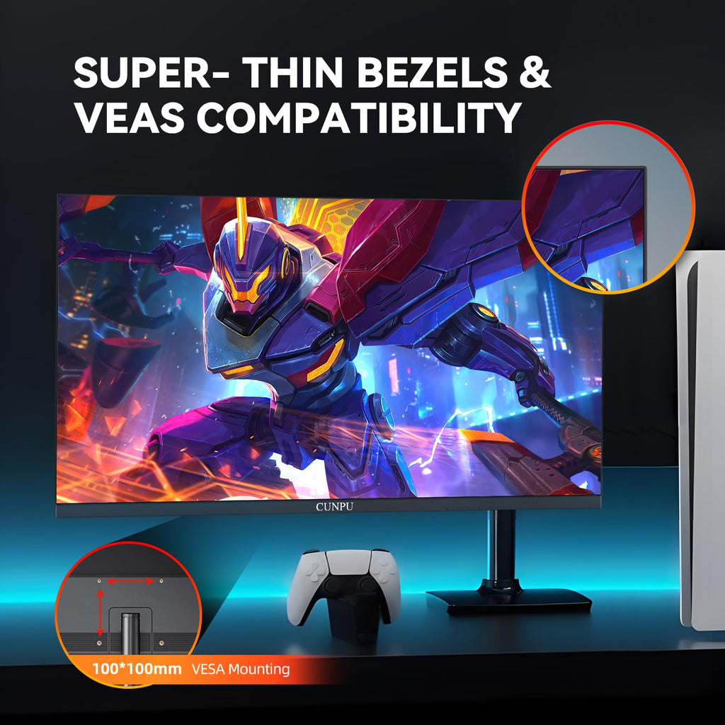 CUNPU 24 Inch 1080P 200Hz Gaming Monitor, FHD Fast IPS Panel, 124% sRGB 1ms HDR Zero-Frame Computer Monitor, Built-in Speaker, HDMI 2.1, DisplayPort 1.4, FreeSync & G-Sync, Tilt, VESA, Eye Care