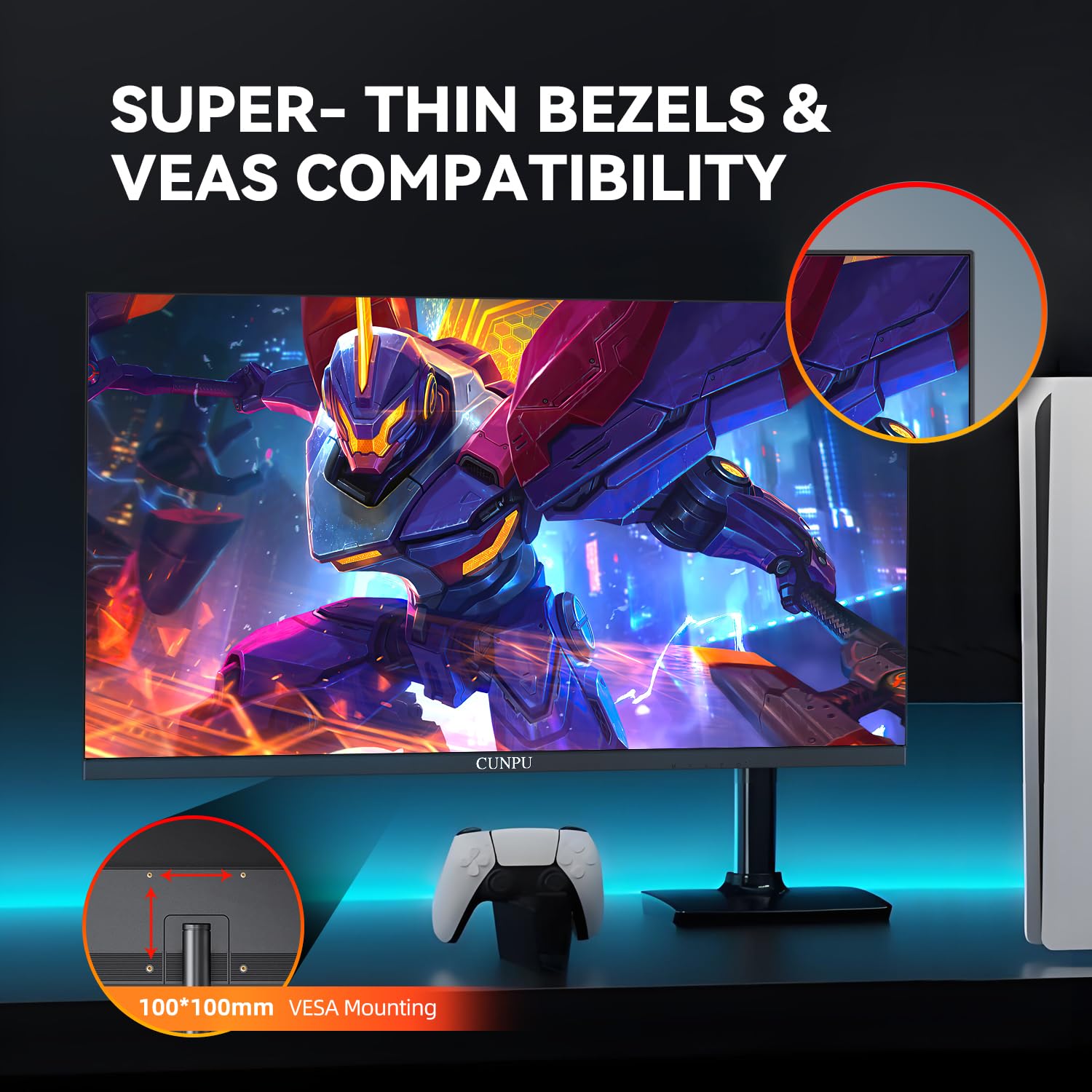 CUNPU 24 Inch 1080P 200Hz Gaming Monitor, FHD Fast IPS Panel, 124% sRGB 1ms HDR Zero-Frame Computer Monitor, Built-in Speaker, HDMI 2.1, DisplayPort 1.4, FreeSync & G-Sync, Tilt, VESA, Eye Care