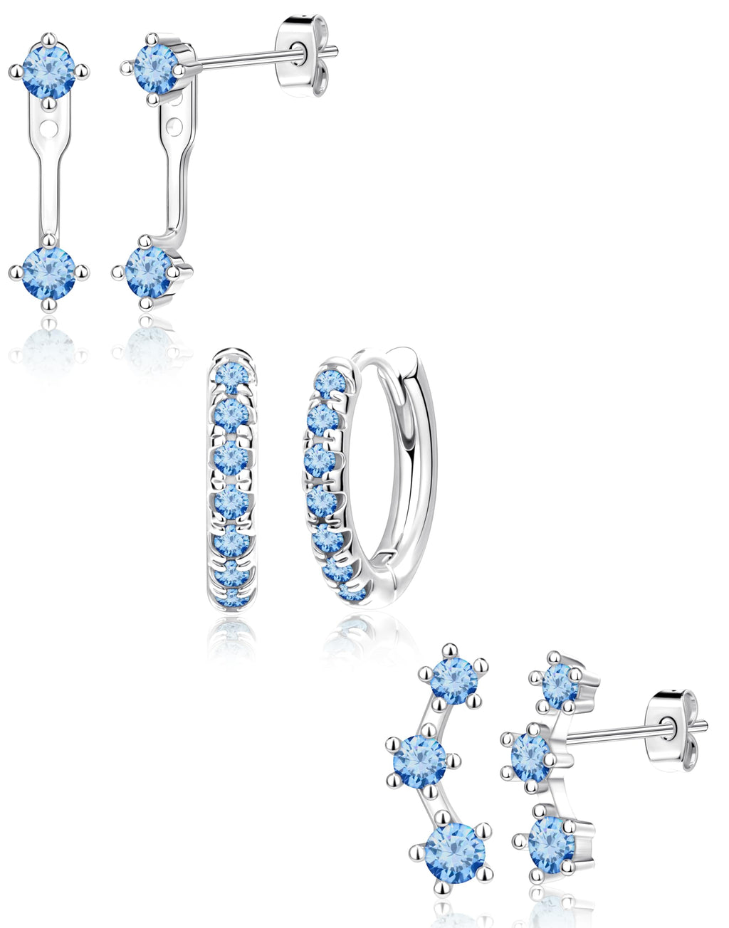 3 Pairs Dainty Small Earrings Set for Women Trendy, Birthstone Stud Huggie Hoop Jacket Stack for Cartilage Helix, Gold Plated Hypoallergenic Cute Women Fashion Accessories Western Jewelry Gifts