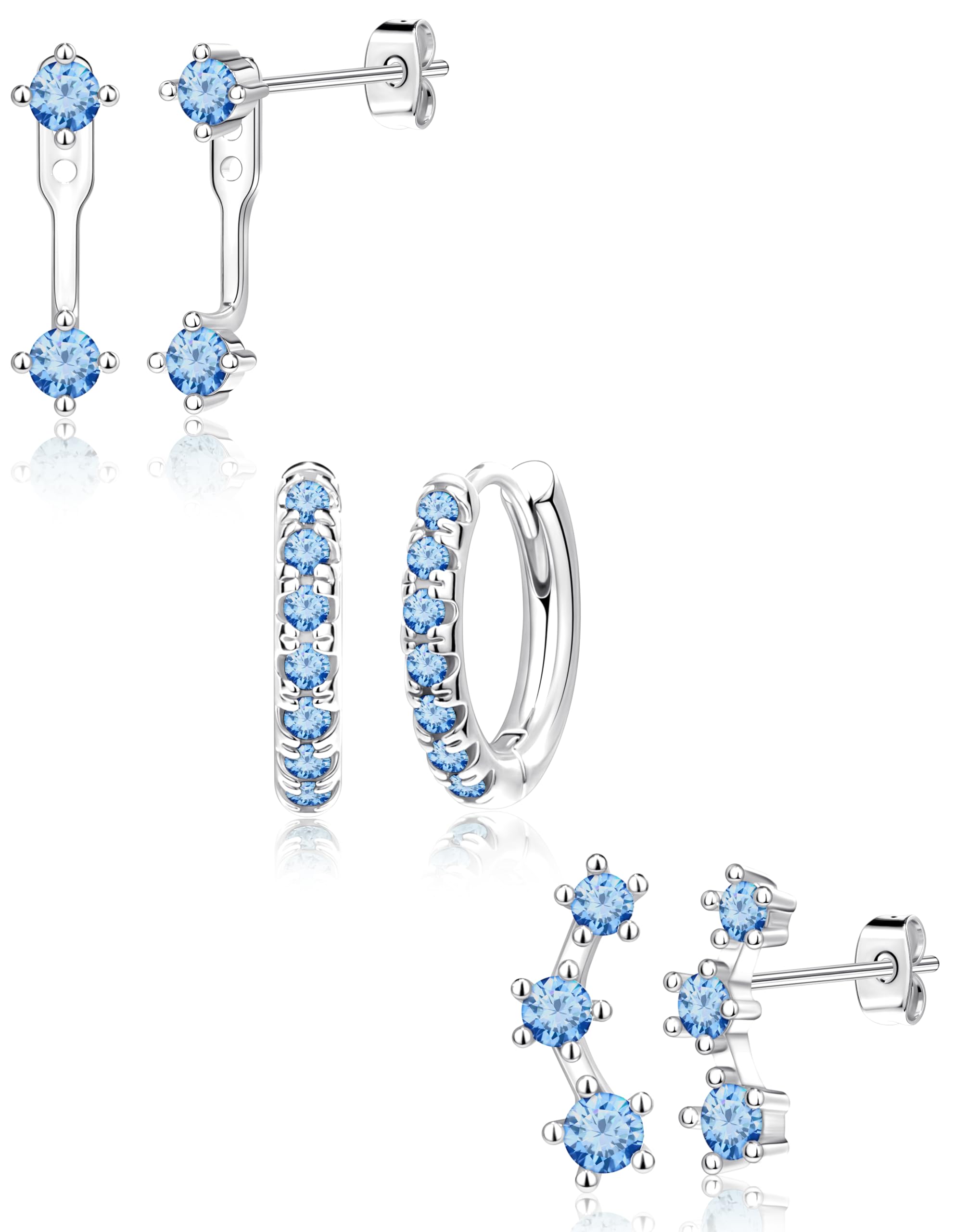 3 Pairs Dainty Small Earrings Set for Women Trendy, Birthstone Stud Huggie Hoop Jacket Stack for Cartilage Helix, Gold Plated Hypoallergenic Cute Women Fashion Accessories Western Jewelry Gifts