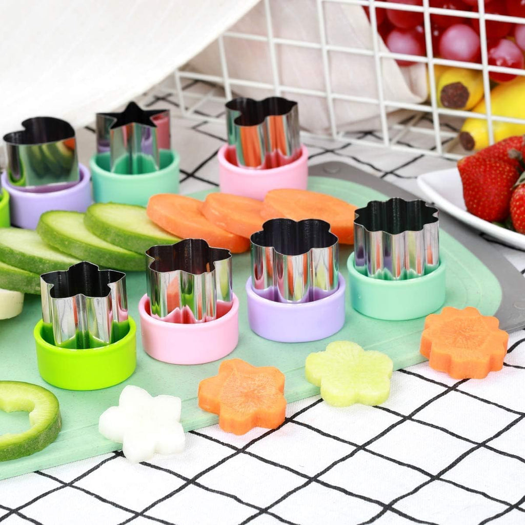 Vegetable Cutter Shapes Set (8 Pack) – 1.5" Stainless Steel Mini Cookie & Fruit Cutters for Kids, Bento Lunch, Sandwich, Fondant, Cheese, Baking & Food Prep