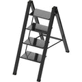 2 Step Lightweight Folding Ladder for Home, 330lbs Aluminum Step Ladder Anti-Slip for Kitchen, Step Stool Foldable Adults for Closet, 330lbs - Black