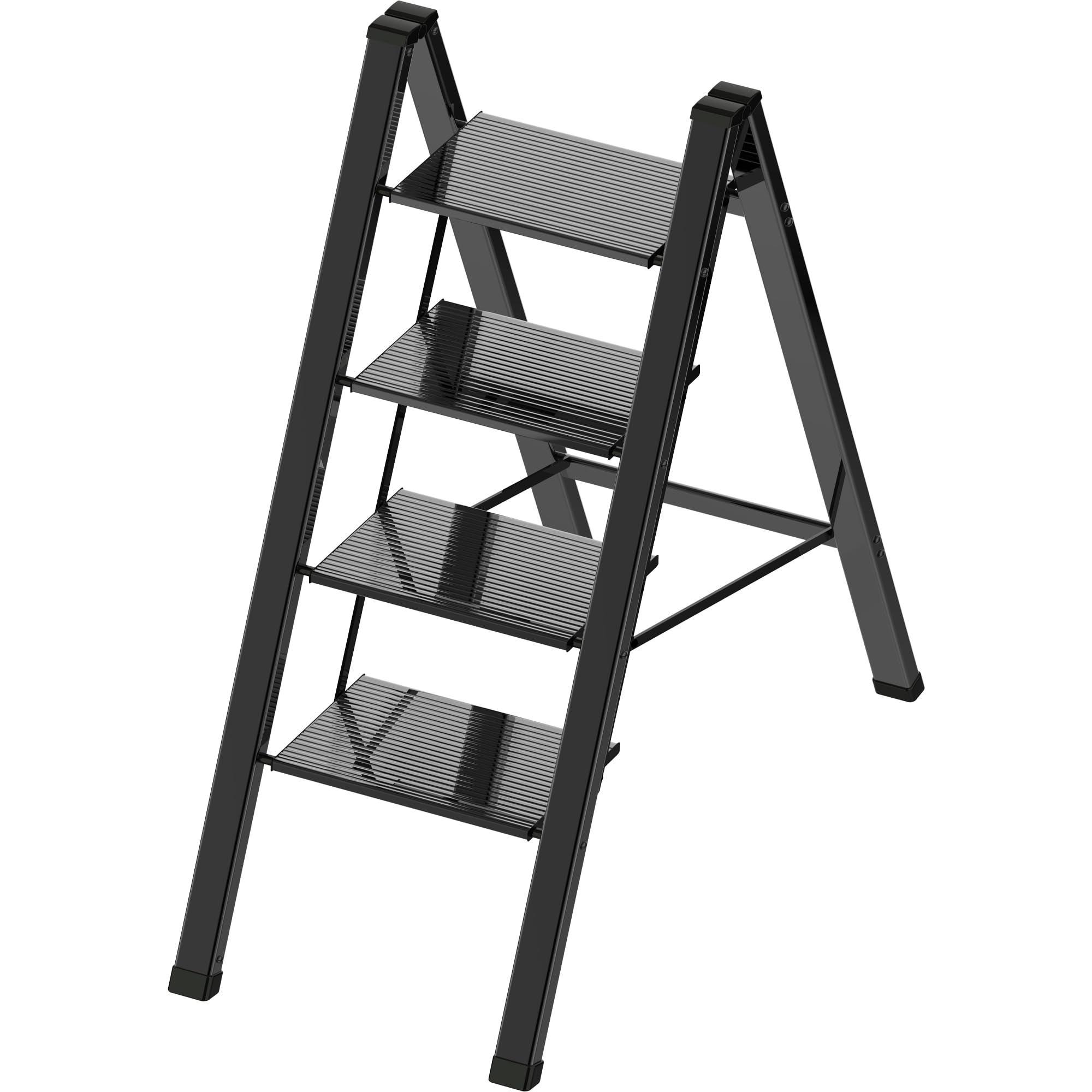 2 Step Lightweight Folding Ladder for Home, 330lbs Aluminum Step Ladder Anti-Slip for Kitchen, Step Stool Foldable Adults for Closet, 330lbs - Black