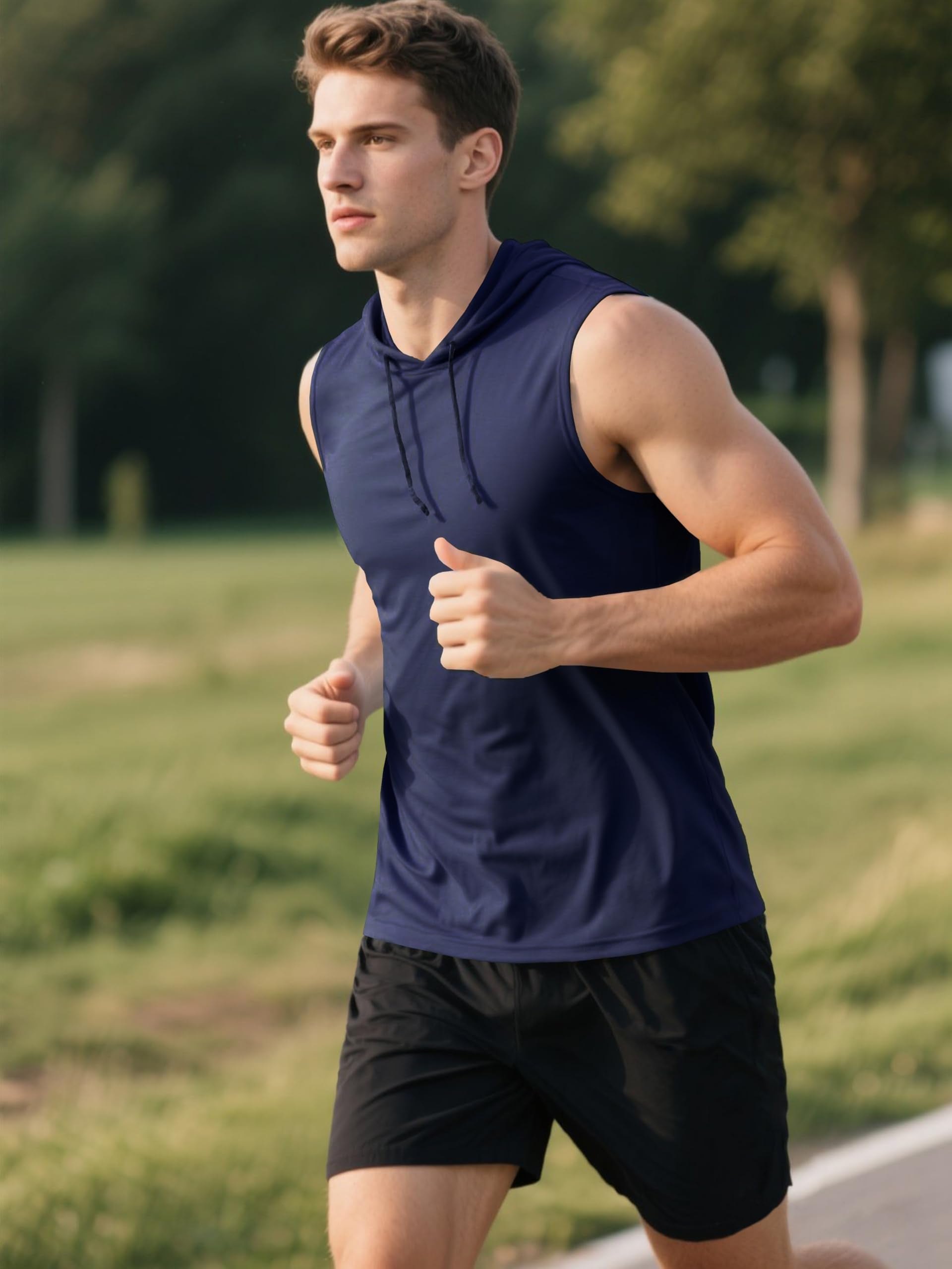 3 Pack Men's Dry Fit Moisture Wicking Tech Quick Dry Sleeveless Shirts Mesh Hoodie Active Athletic Tank Tops