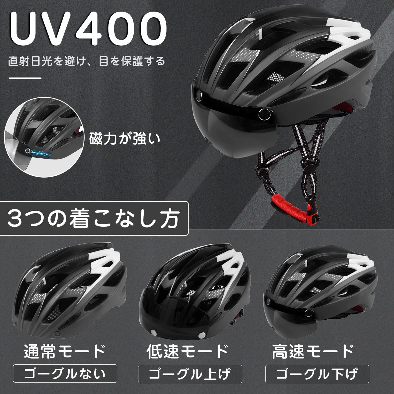 Bike Helmet, Basecamp Bicycle Helmet with Rear Light & Detachable Magnetic Goggles Lightweight Cycling Helmet Adjustable for Adult Men Women Mountain & Road (BC-069)