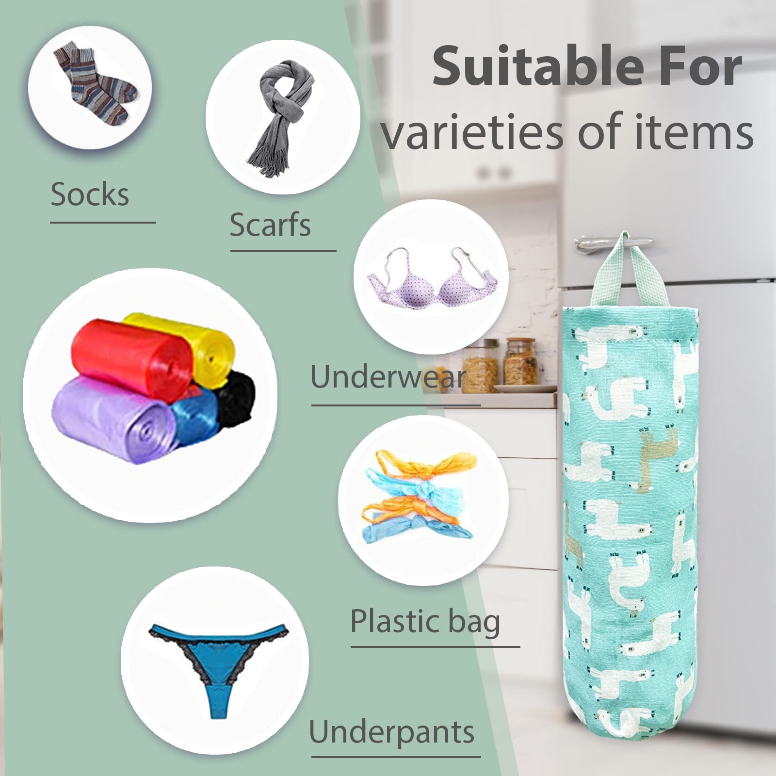 Plastic Bag Holder，Reusable Grocery Bag Holder，Wall Mount Plastic Bag Organizer Shopping Bags Carrier，Washable Large Grocery Bag Storage Dispenser for Home Kitchen Travelling Decor, 1 Pack，Alpaca