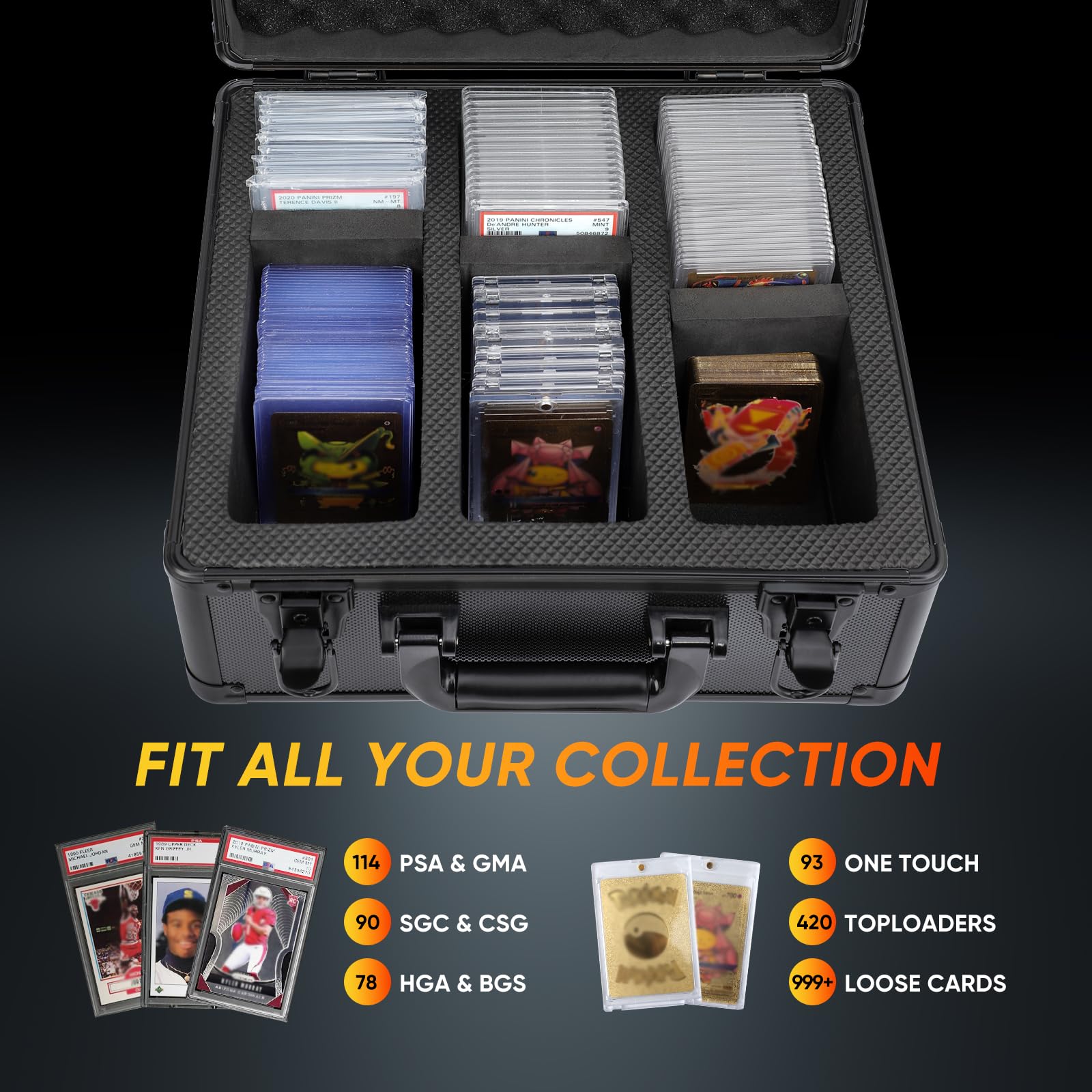 HZGXQN Graded Sports Card Storage Box, Graded Card Slab Carrying Case Fits PSA BGS FGS & SGC, Sports & Trading Collector Storage Box fits Pokemon MTG Baseball (XL)
