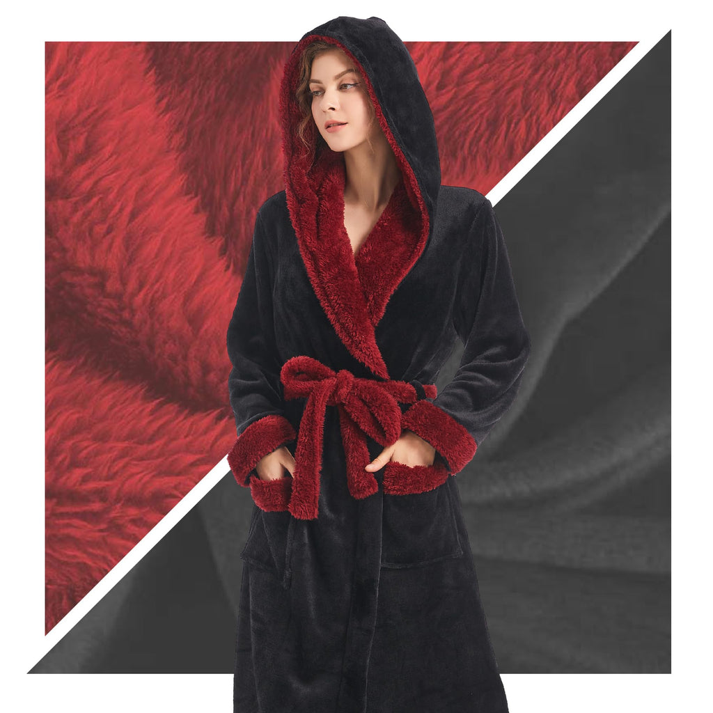 Inner Wish Women Hooded Plush Robe, Fleece Highly Absorbent Cozy Warm Bathrobe