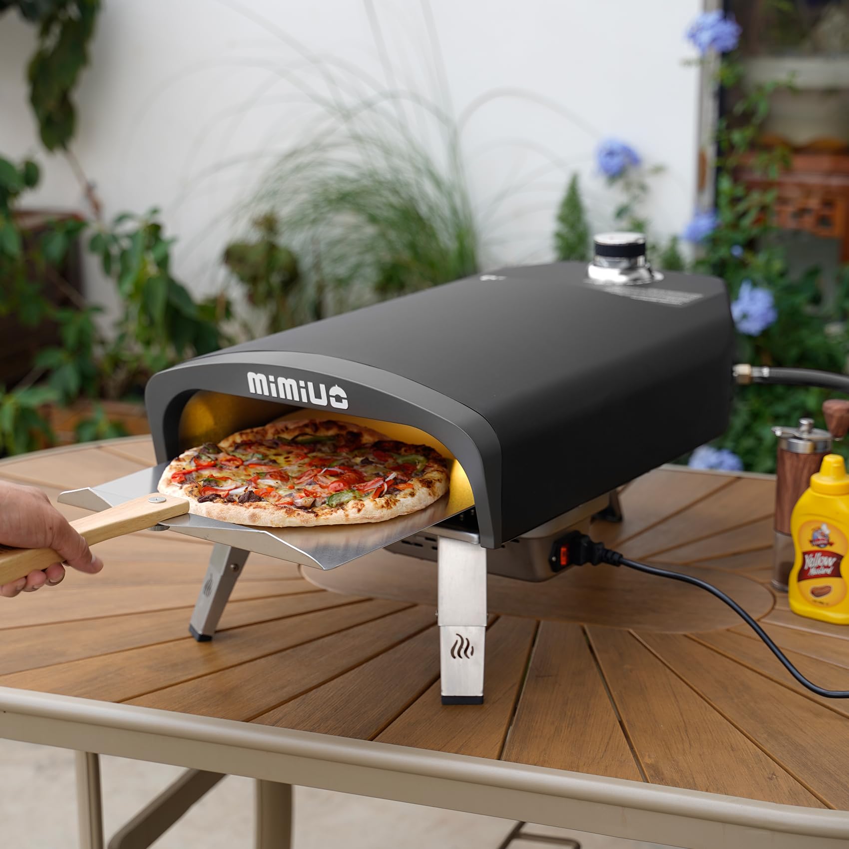 Mimiuo Gas Pizza Oven Outdoor - 33 lbs Heavy Duty Propane Pizza Stove for Outside, 60 Second Pizza - Includes 13" Square Stone Foldable Peel & Cover - Portable for Backyard Camping